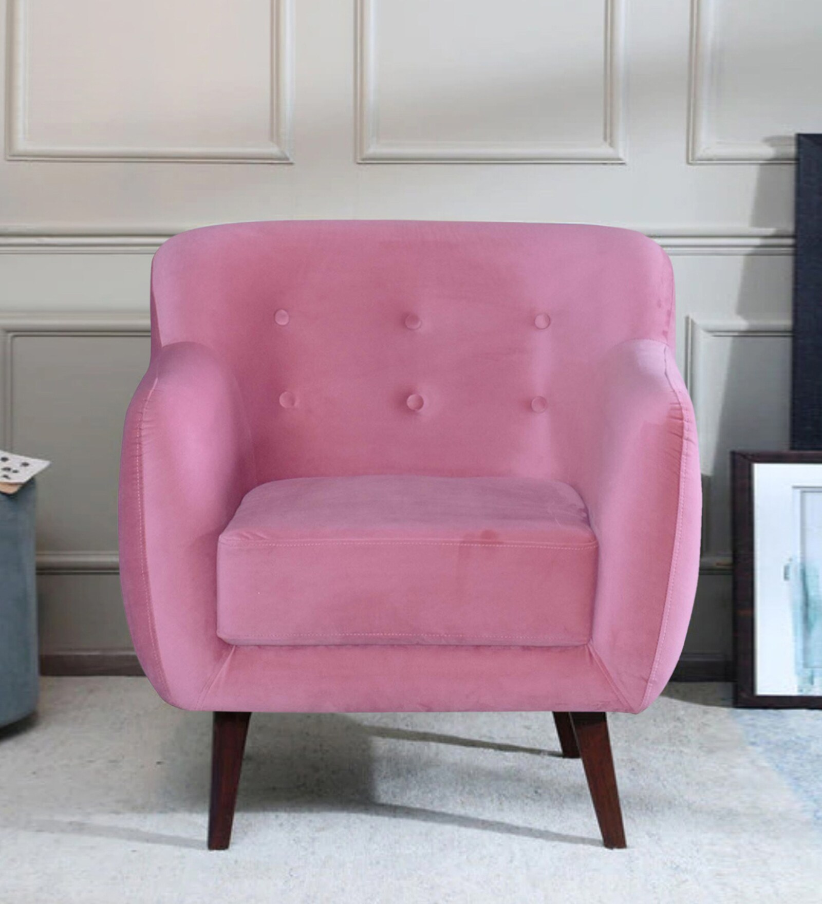 Darcy Velvet 1 Seater Sofa in Blush Pink Colour Darcy Velvet 1 Seater Sofa in Blush Pink Colour