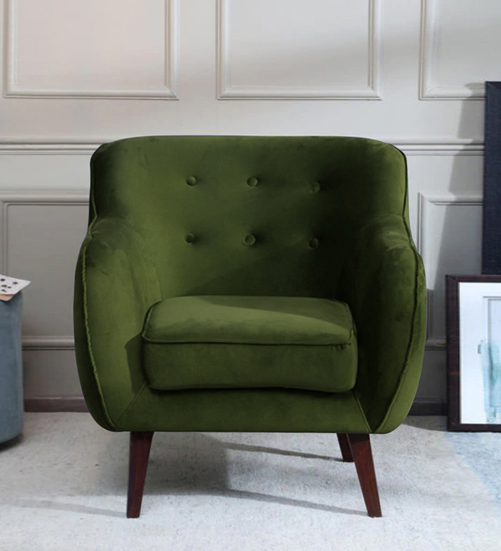 Darcy Velvet 1 Seater Sofa in Olive Green Colour
