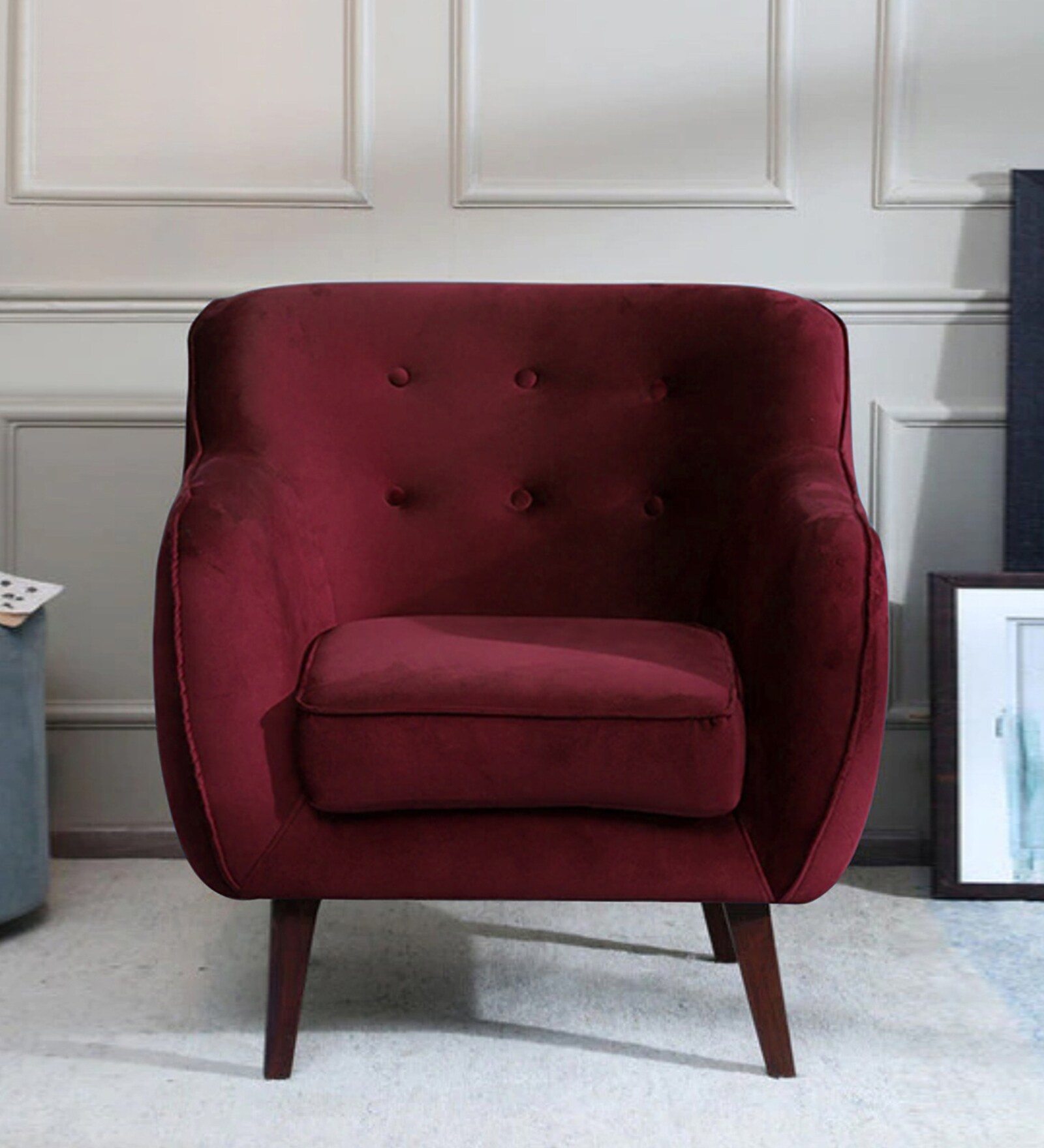 Buy Darcy Velvet 1 Seater Sofa in Wine Colour at 21% OFF by FURNITECH ...