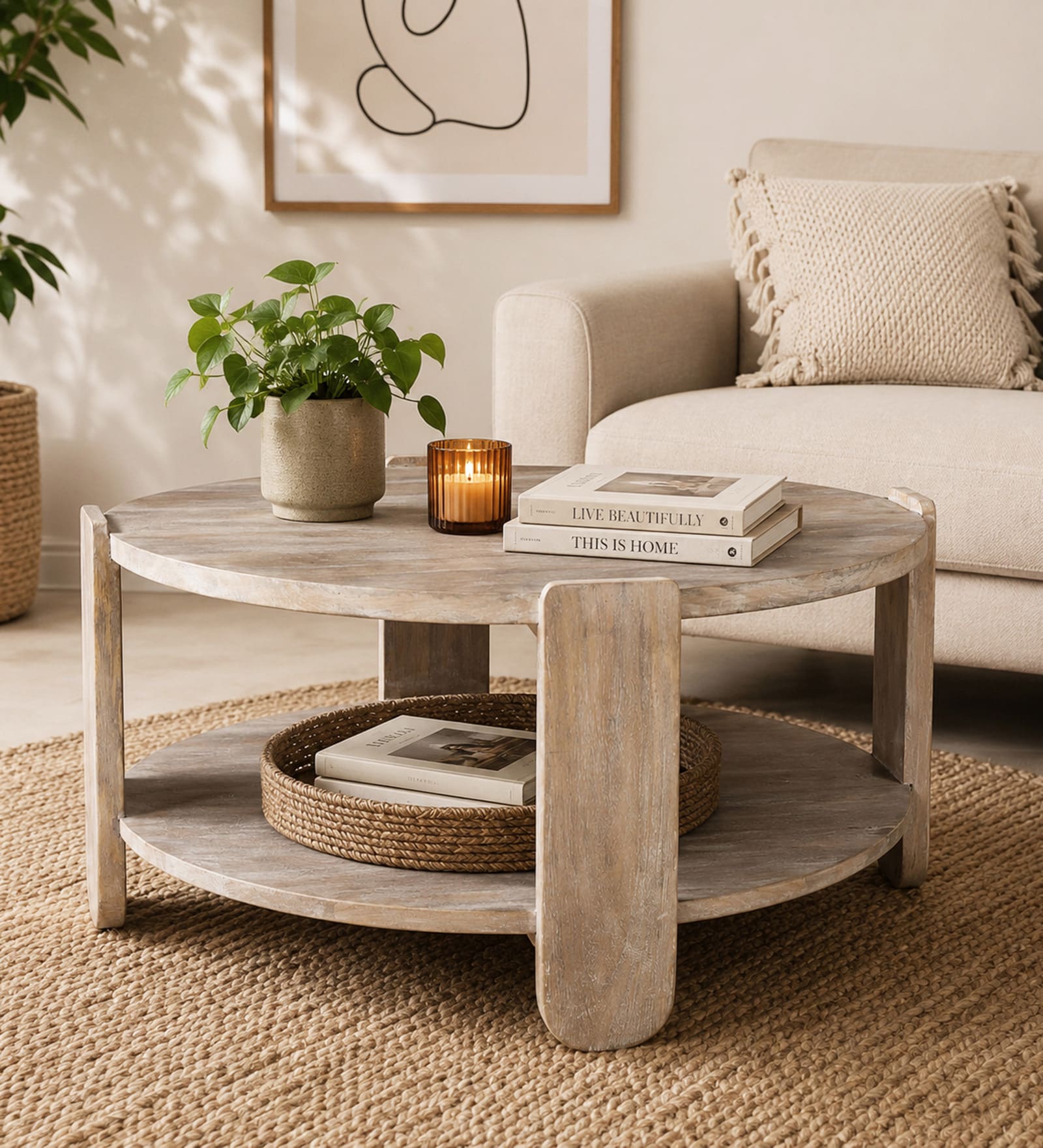 Daria Mango Wood Coffee table in Whitewash Finish Daria Mango Wood Coffee table in Whitewash Finish