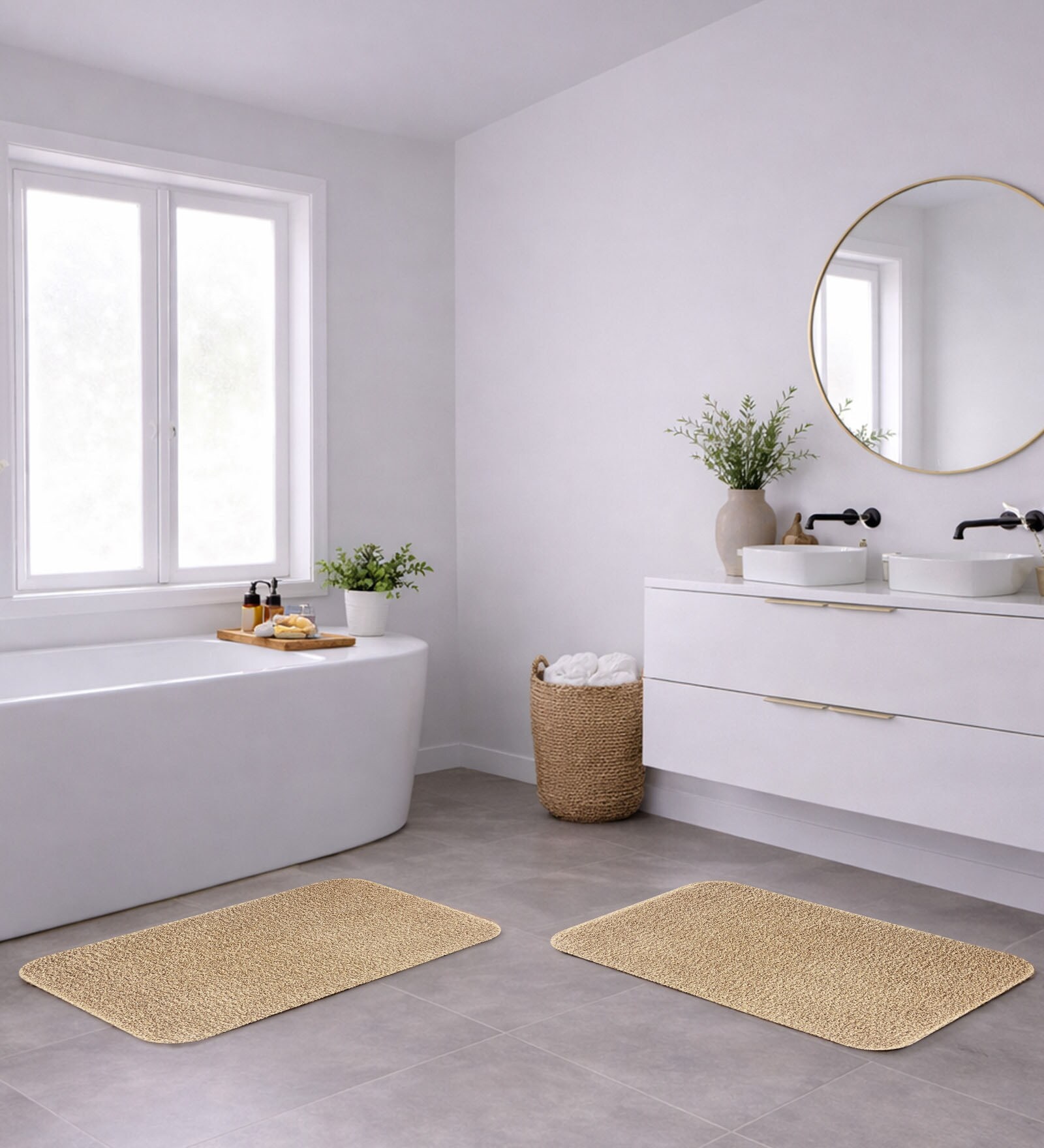 Dark Beige Absorbent and Quick-Dry Polyester Bath Mats 38x58 cm