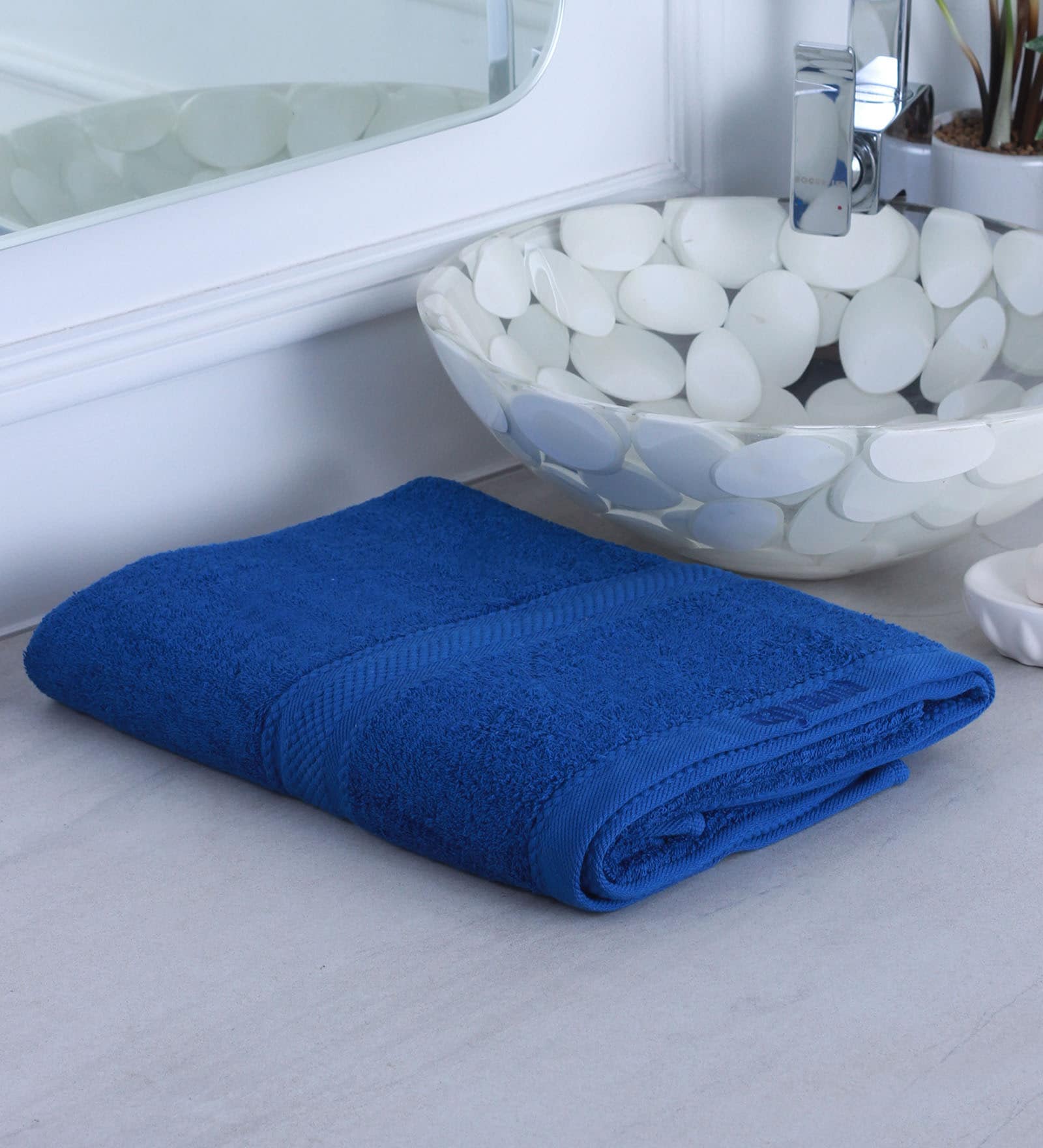 Blue Solid 370 GSM Cotton Bath Towel