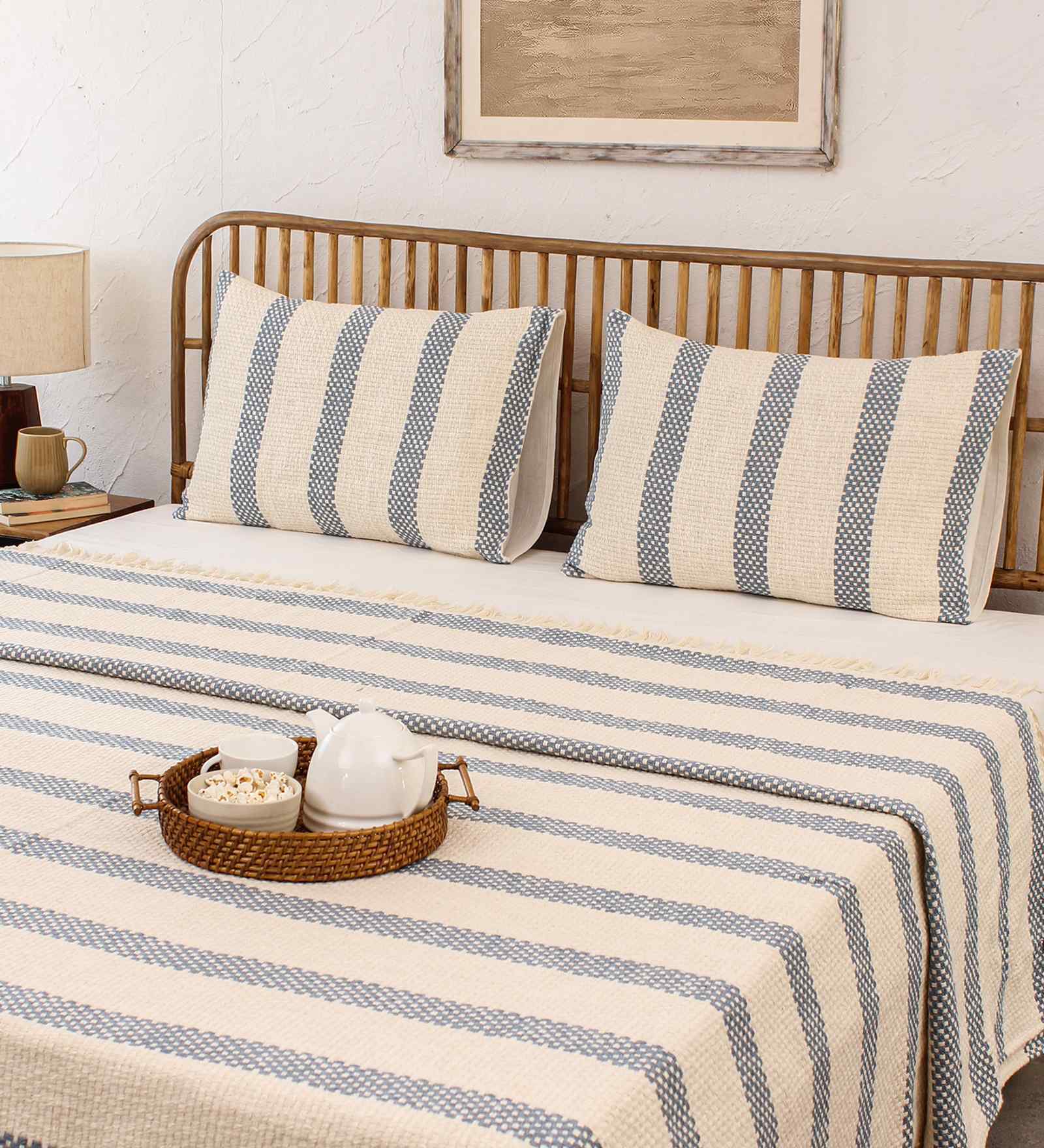 Dark Blue Cotton Textured  Double Bedcover