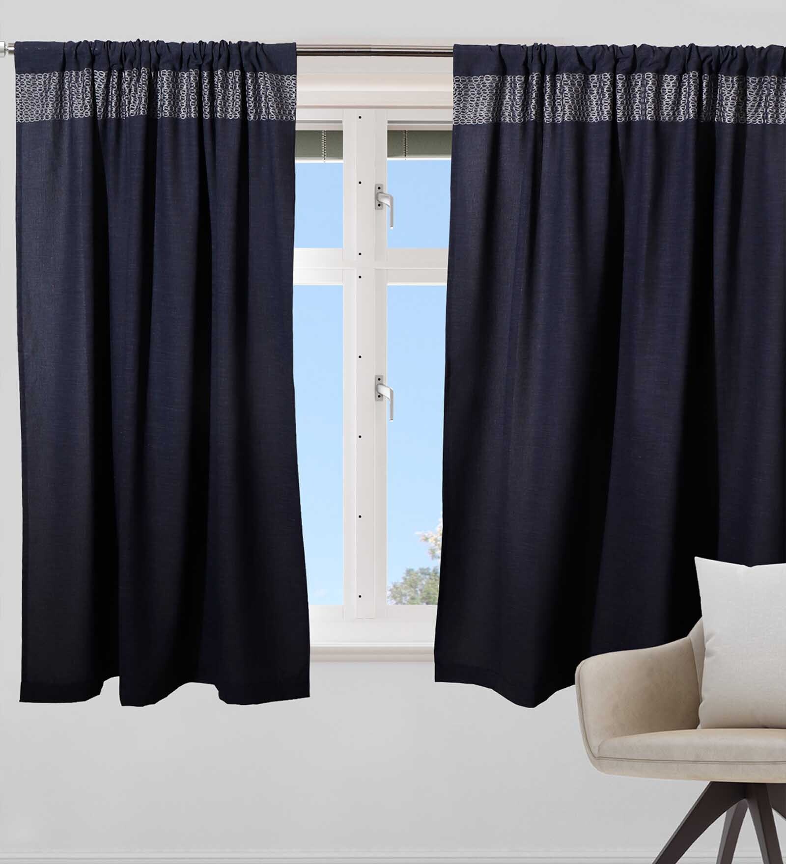 Dark Blue Traditional Polyester Blend 5 Ft Blackout Rod Pocket Window Curtain