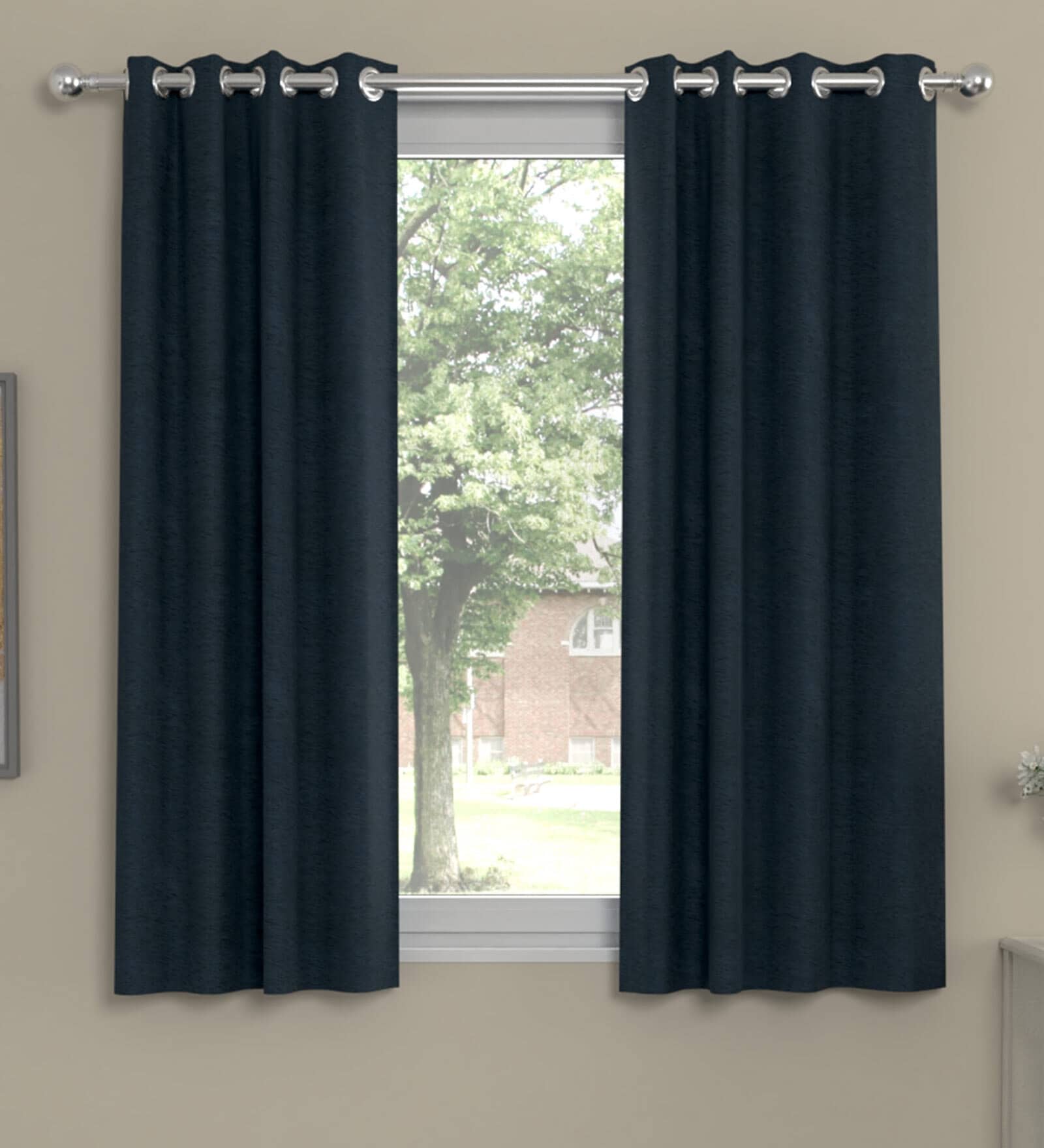 Dark Blue Polyester Solid 5 Ft  Semisheer Eyelet 2 Window Curtains