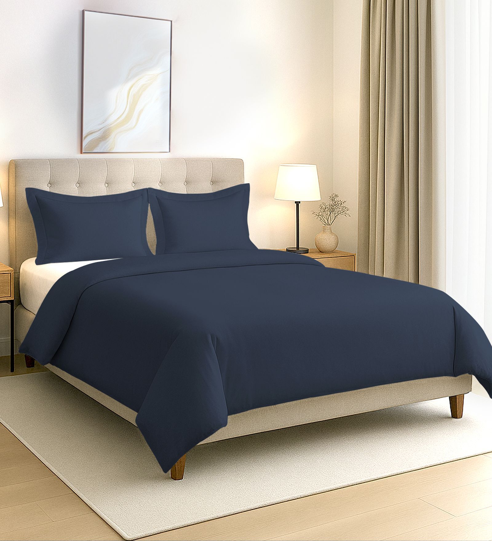Dark Blue Solid 400 TC Cotton Double Sized Duvet Cover