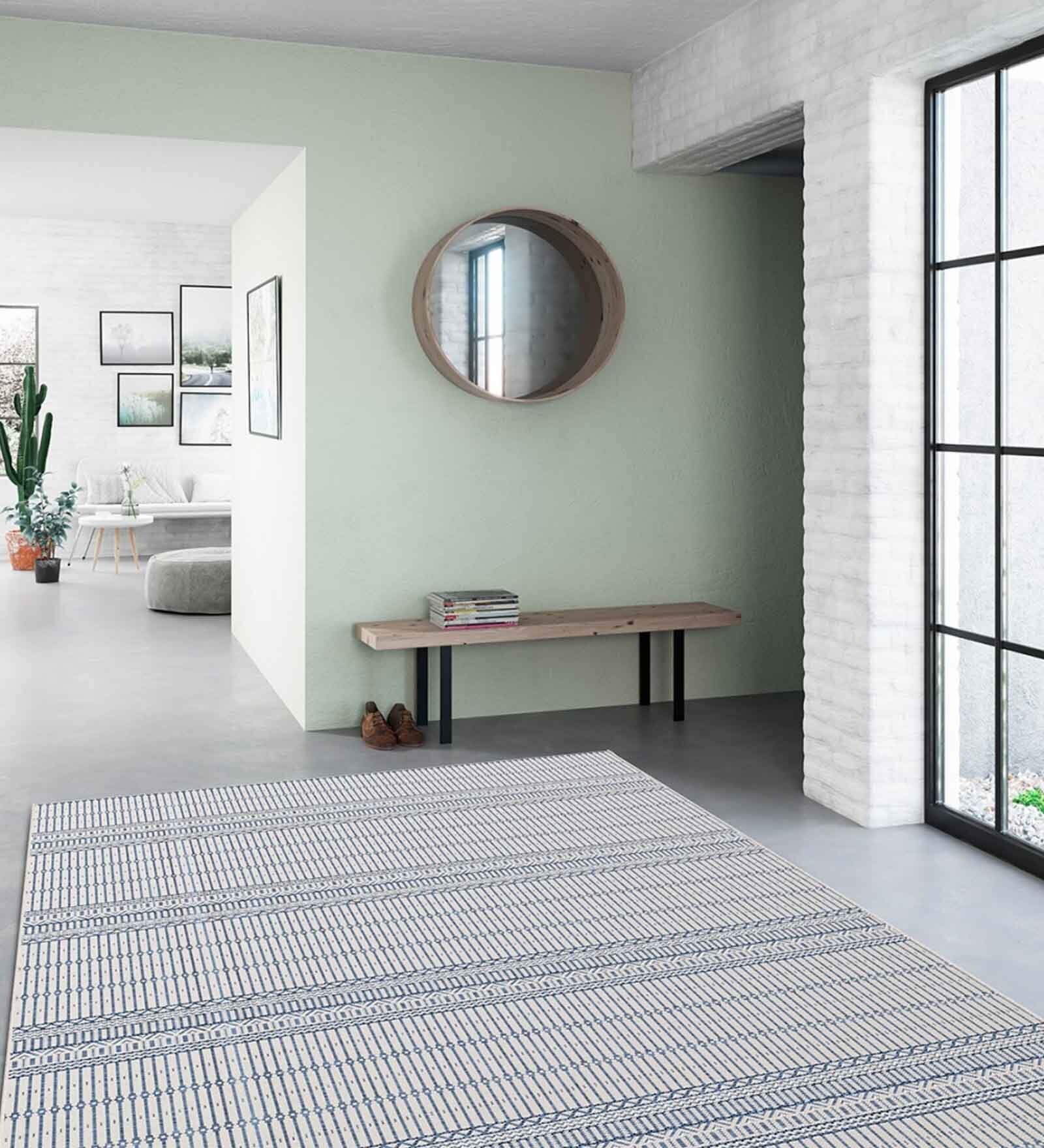 Dark Blue Stripes Polypropylene 4 ft x 6 ft Machine Made Carpet