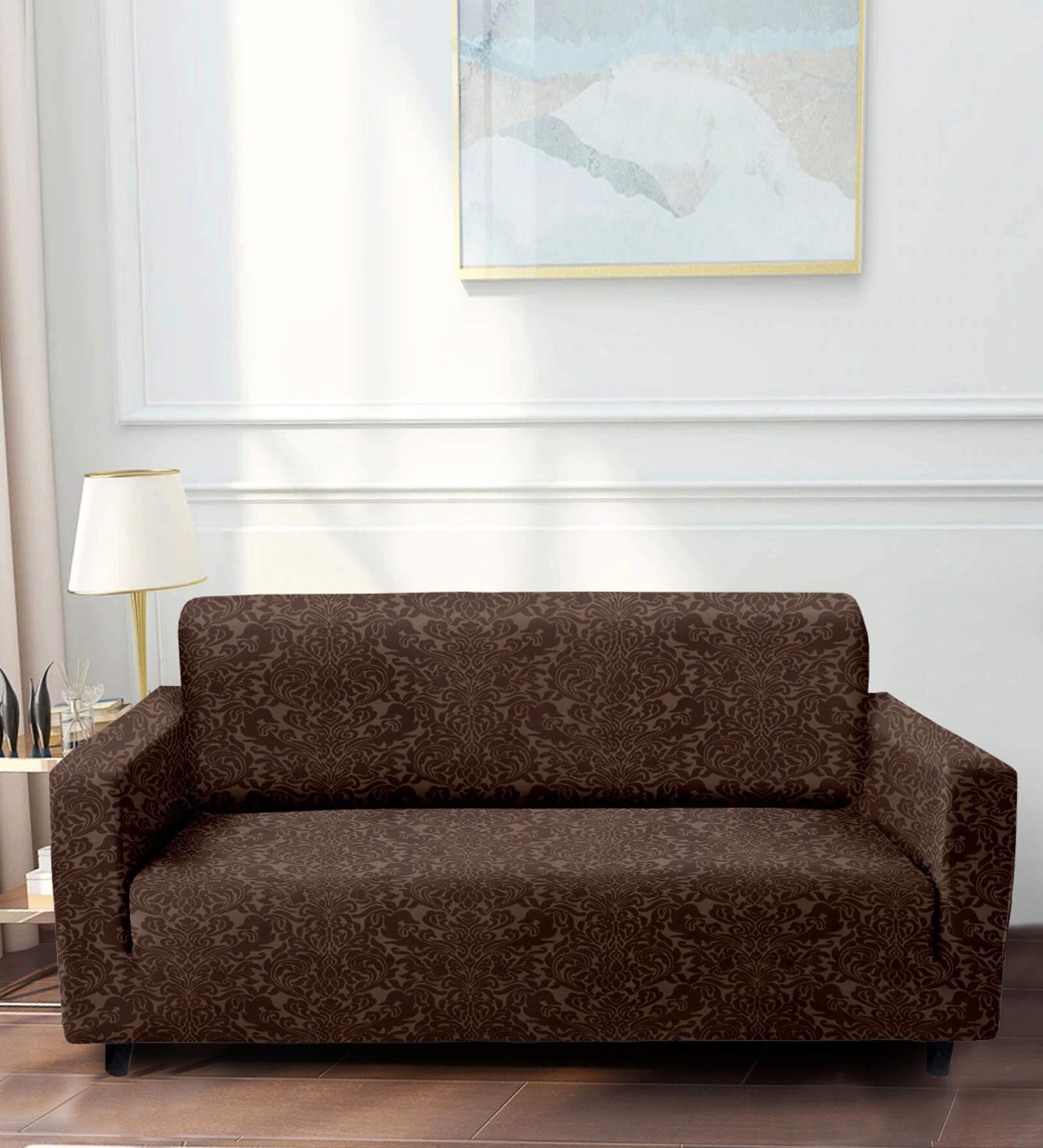 Dark Brown Abstract Polyester 73x57 Inches 2 Seater Sofa Cover