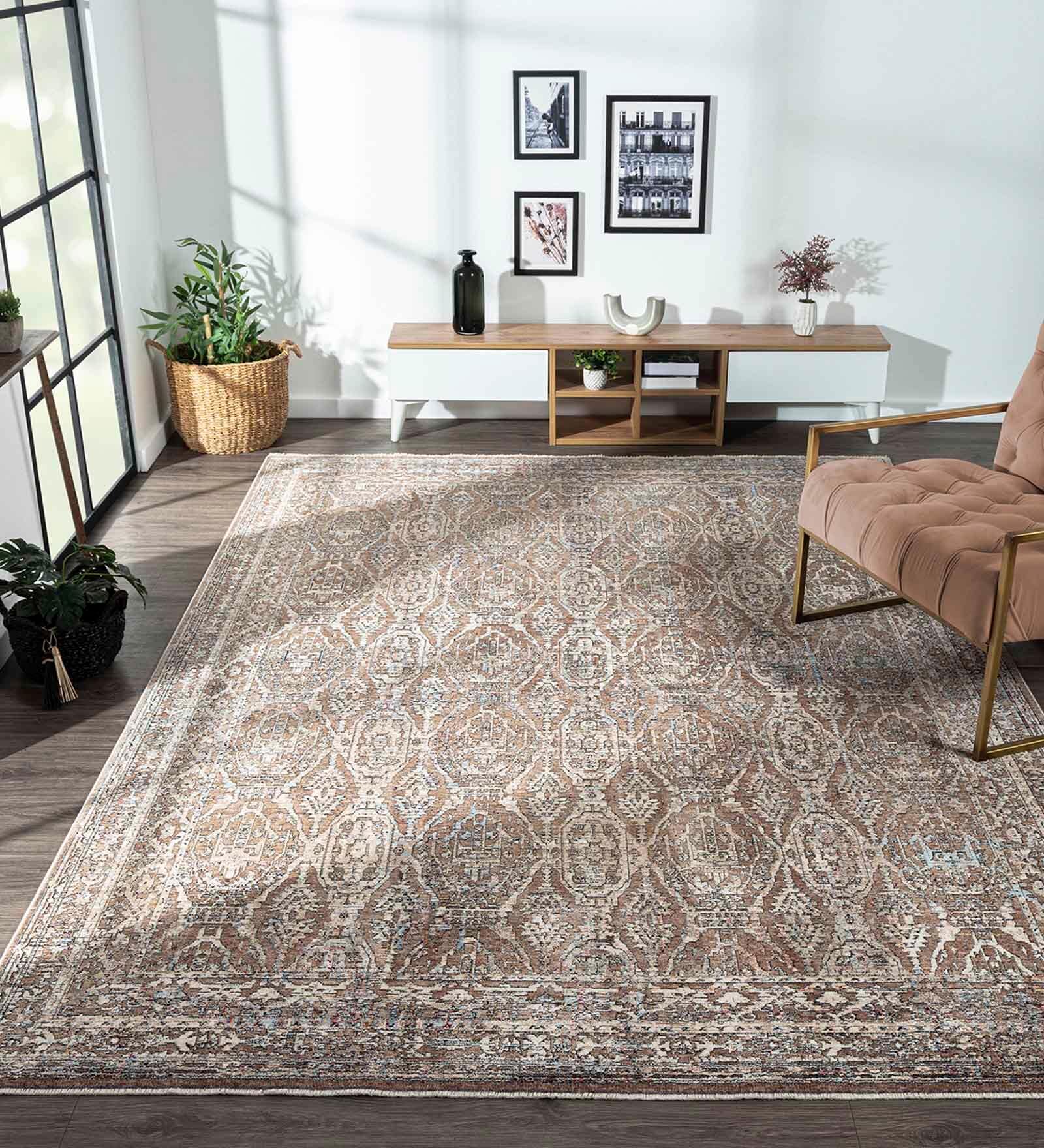 Dark Brown Abstract Polyester 59x32 Inches Machine Made Floor Runner