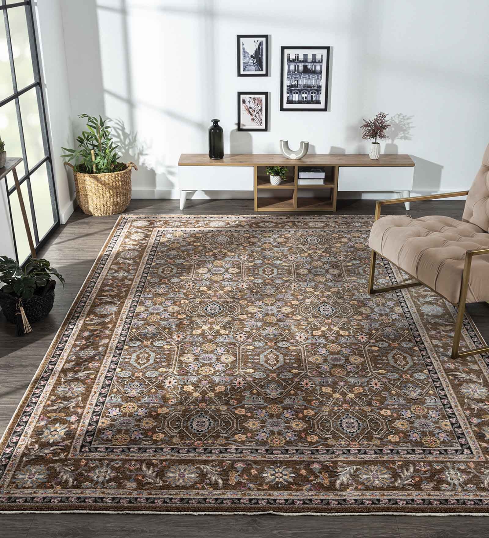 Dark Brown Abstract Polyester 59x32 Inches Machine Made Floor Runner