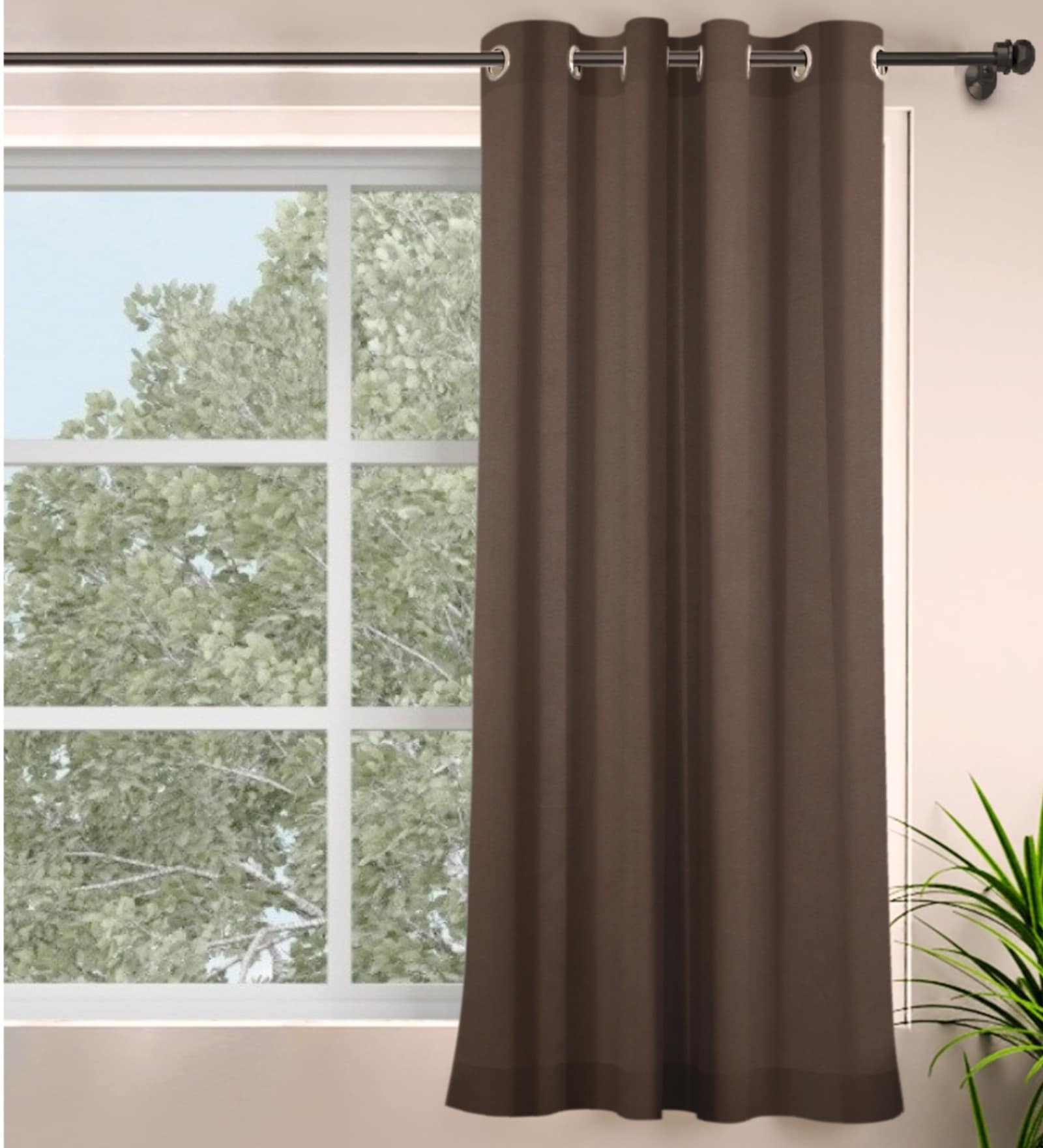 Dark Brown Polyester Solid 5ft Blackout Eyelet Window Curtain