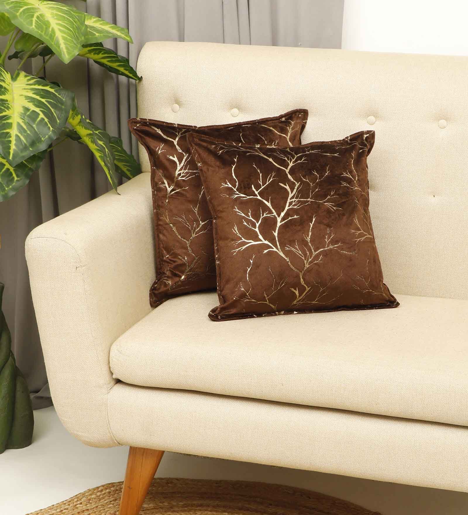 Dark Brown Printed Velevt 2 Cushion Covers