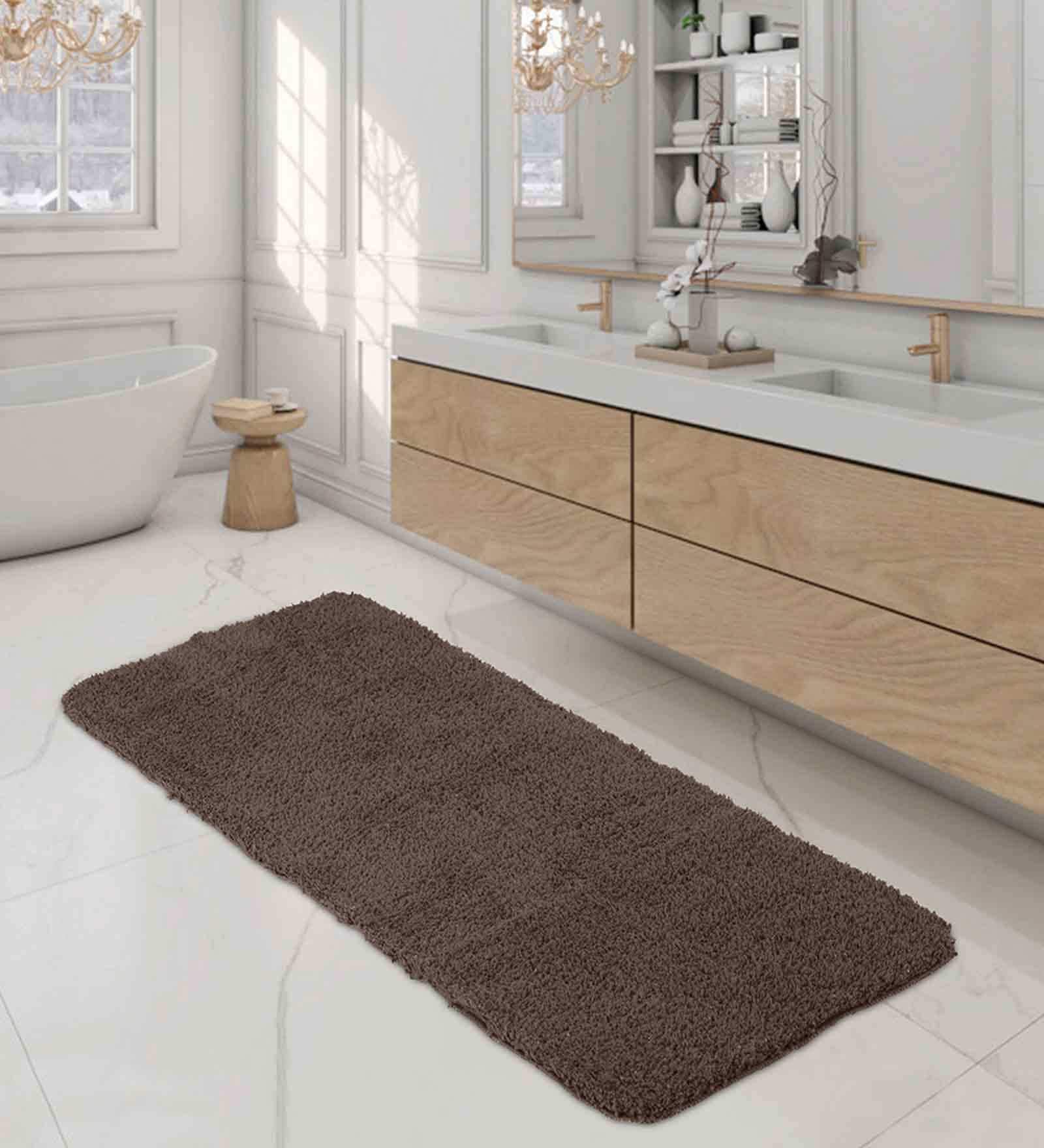 Dark Brown Solid 100% Polyester 59x23.6 Inches AntiSkid Bath Mat