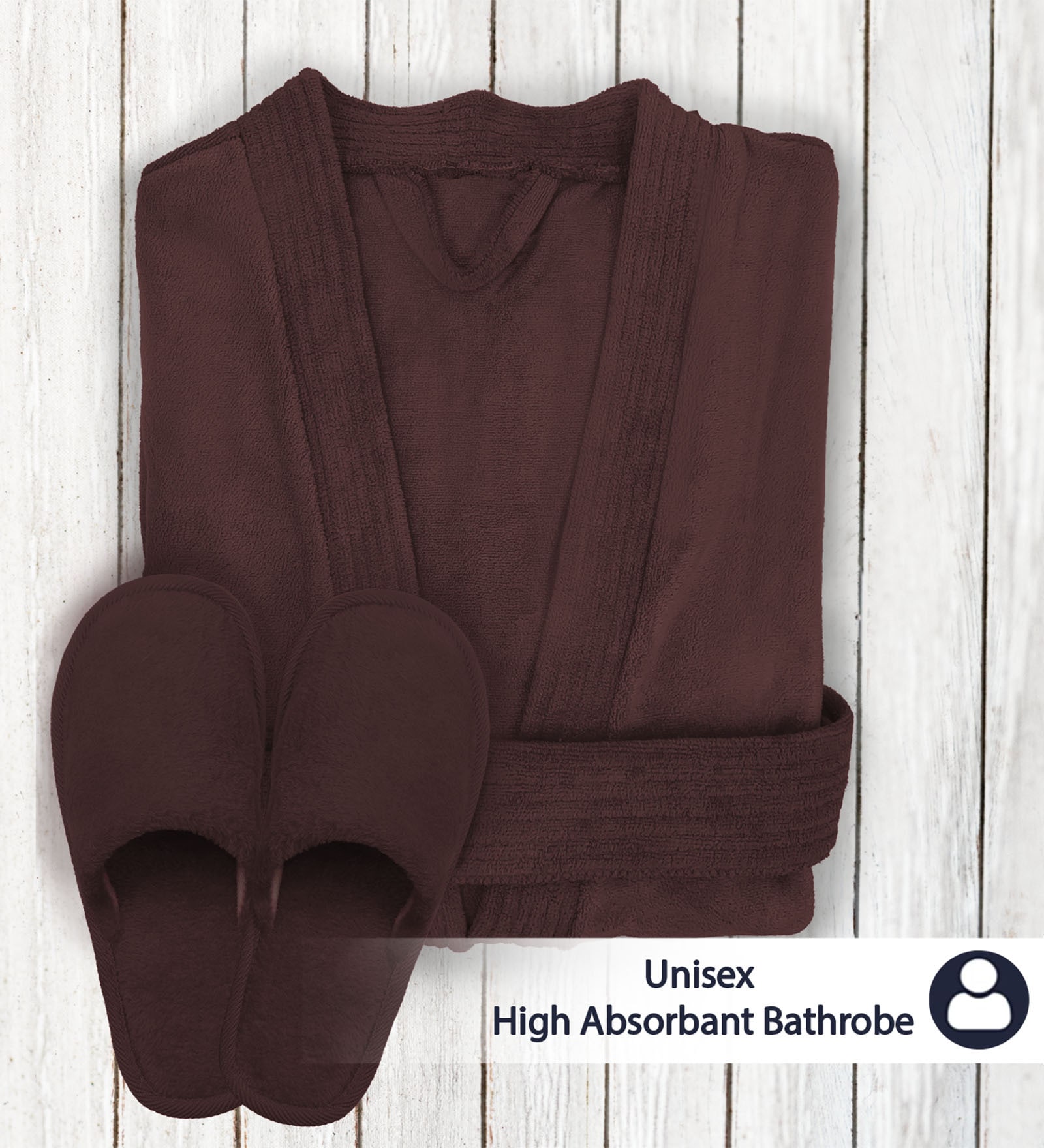 Dark Brown Solid Caldezonia Microfiber Women Bath Robe With Slippers