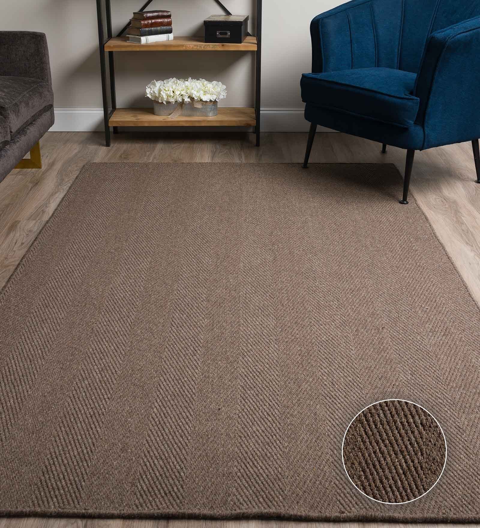 Dark Brown Solid Wool & Jute 9 x 12 Feet Hand Woven Carpet