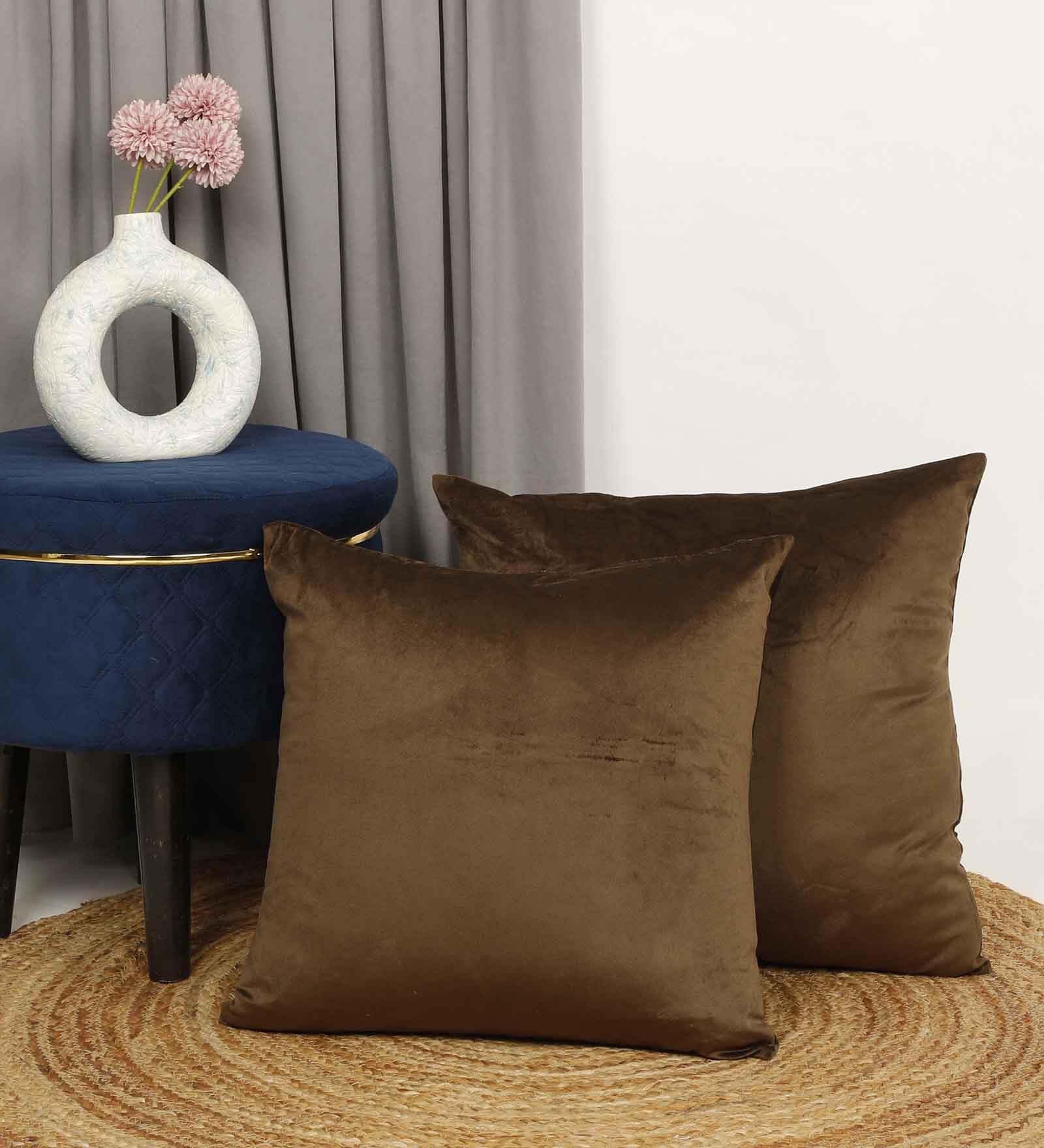 Dark Brown Velevt Solids 24x24 inches  Large Cushion Covers  (2Pcs)