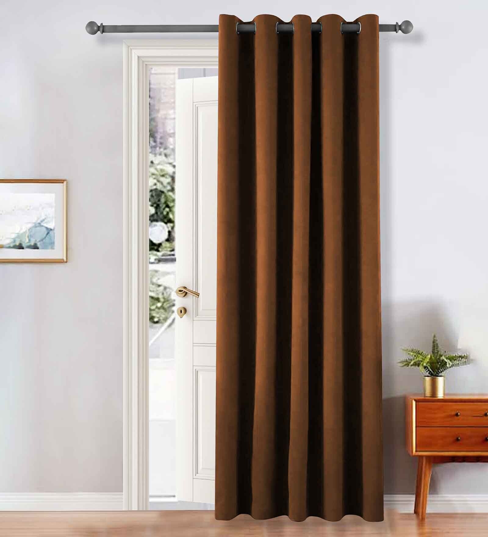 Dark Brown Velevt Solids 7ft Light Filtering Eyelet Door Curtain