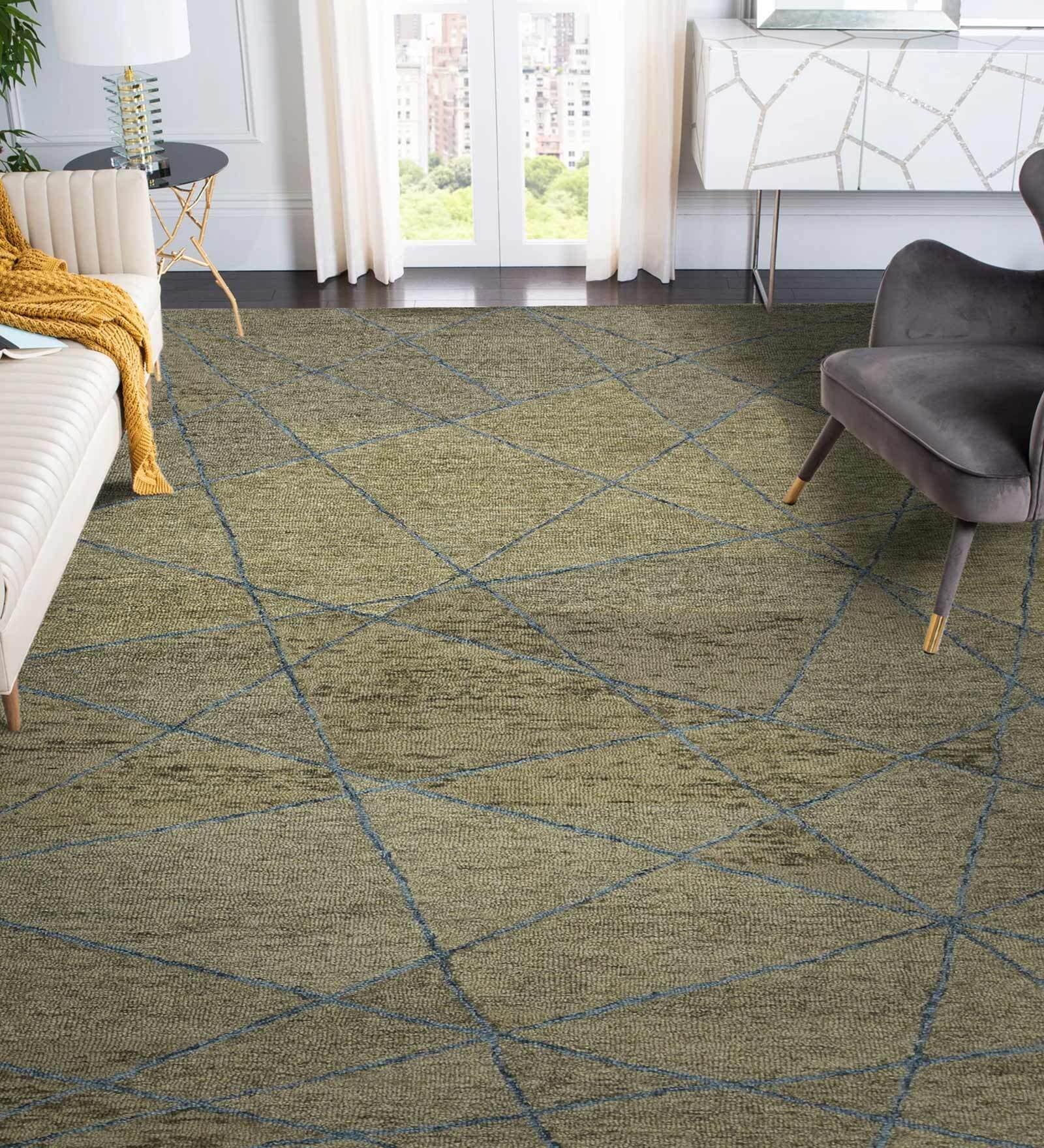 Dark Brown Abstract Wool 8 ft x 10 ft Hand Tufted Carpet