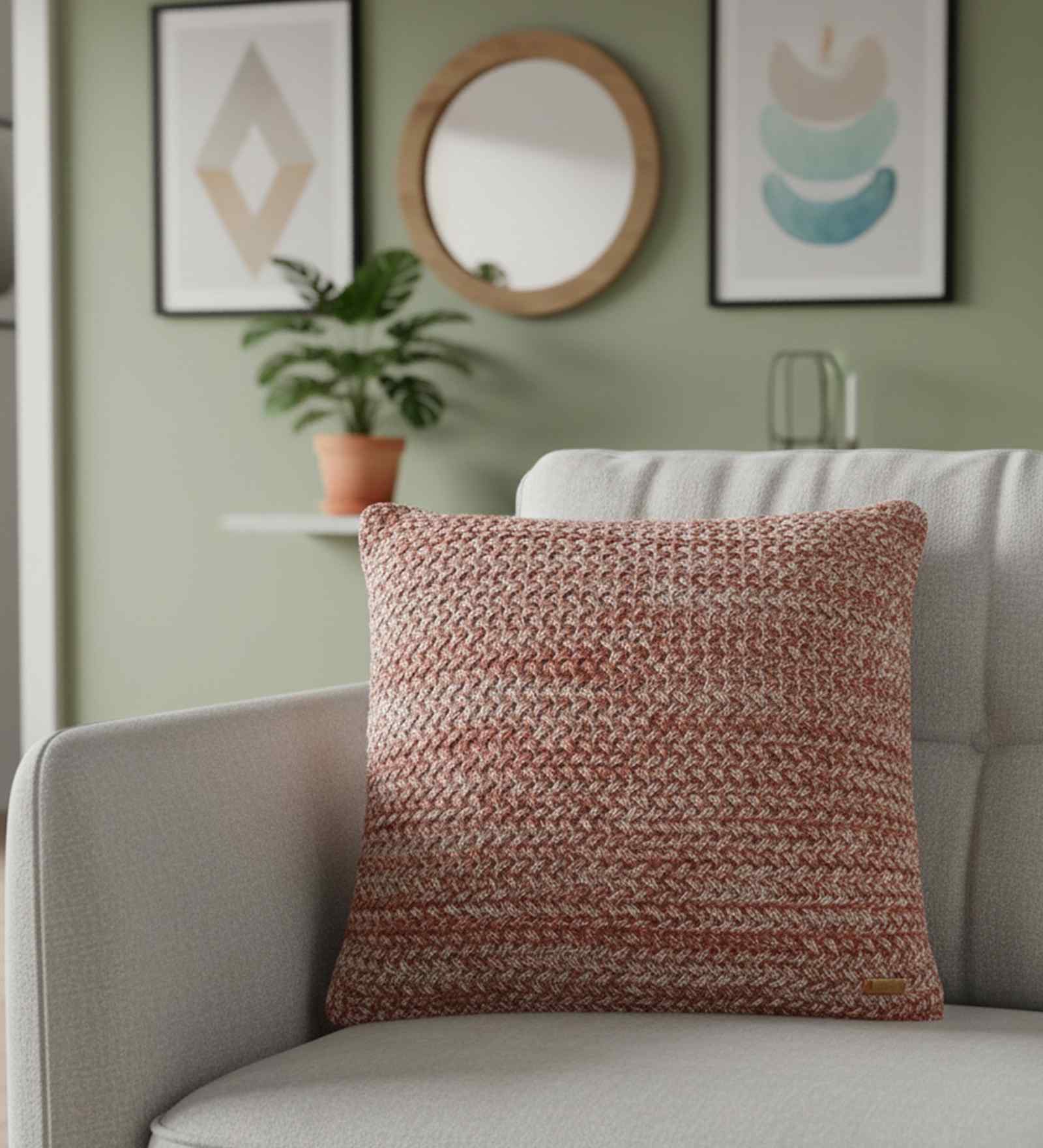 Dark Coffee 100% Cotton Anna16X16 Inches Knitted Cushion Cover