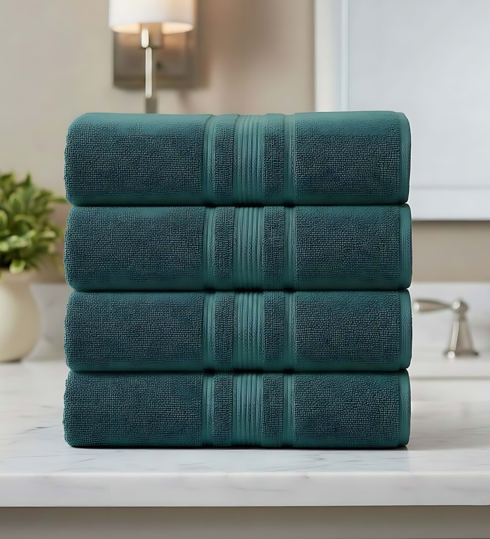 Dark Green Soft Cotton 500 GSM Solid Bath Towel Pack Of 4
