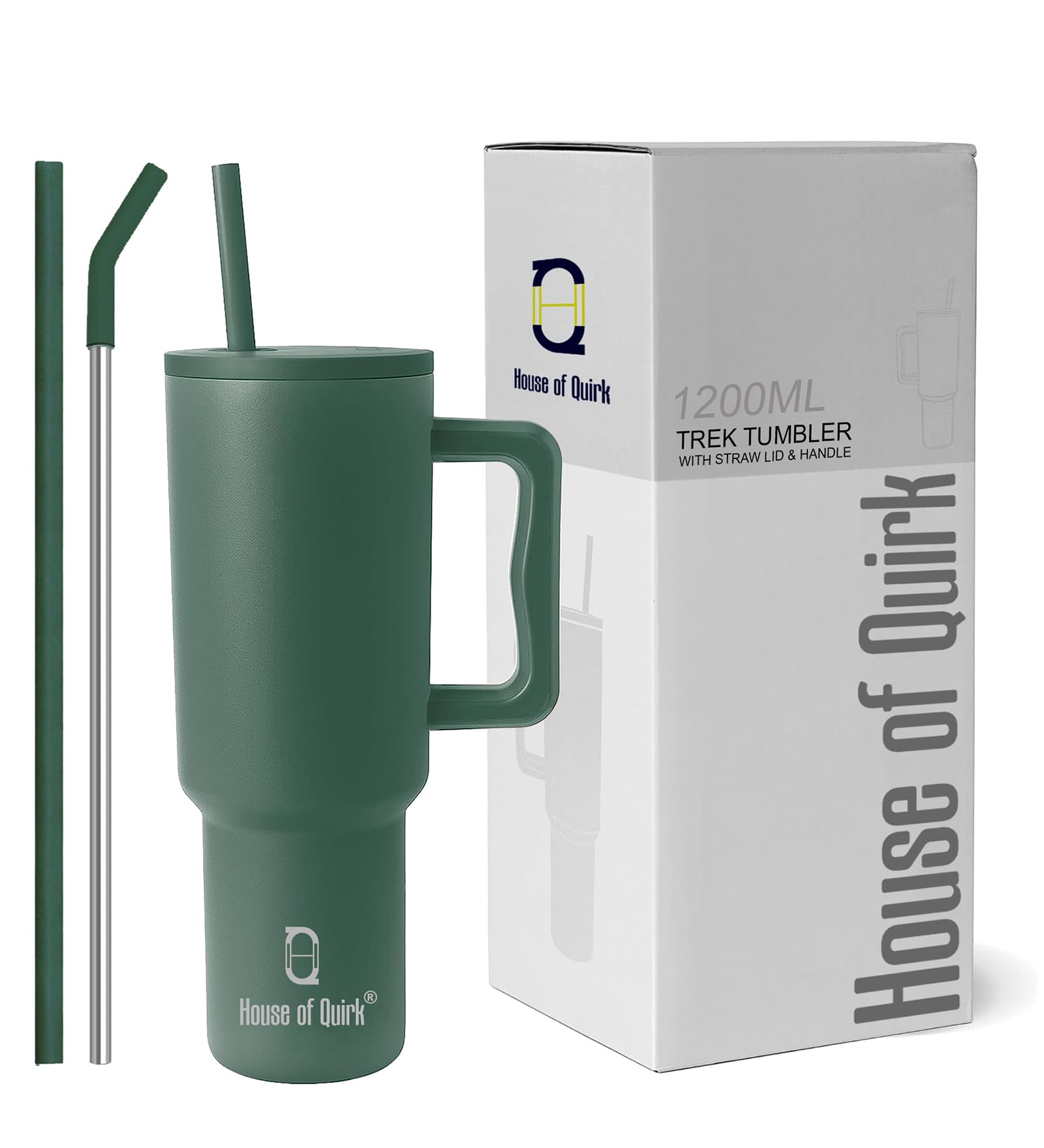 Dark Green 1200ml Stainless Steel Double Insulated Leak Proof Coffee Tumbler with Lid & Straw