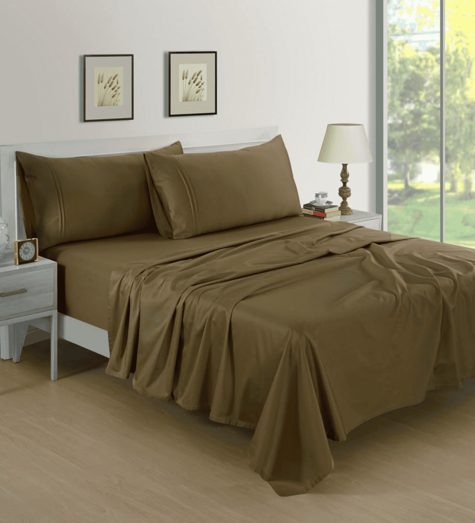 Bronze Solid 400 TC Cotton Satin King Sized Bed Sheets with 2 Pillow Covers
