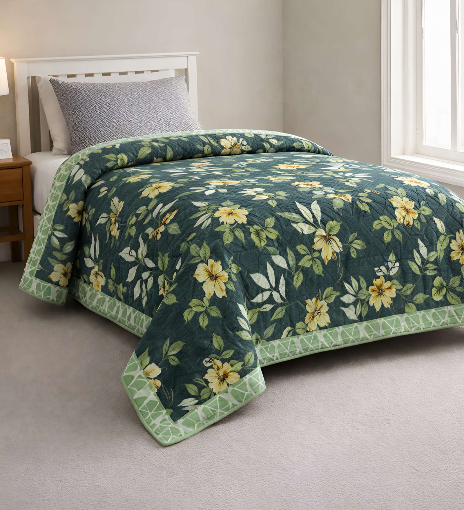 Dark Green Ultrasonic Premium 120 GSM Reversible Ac Single Bed Comforter