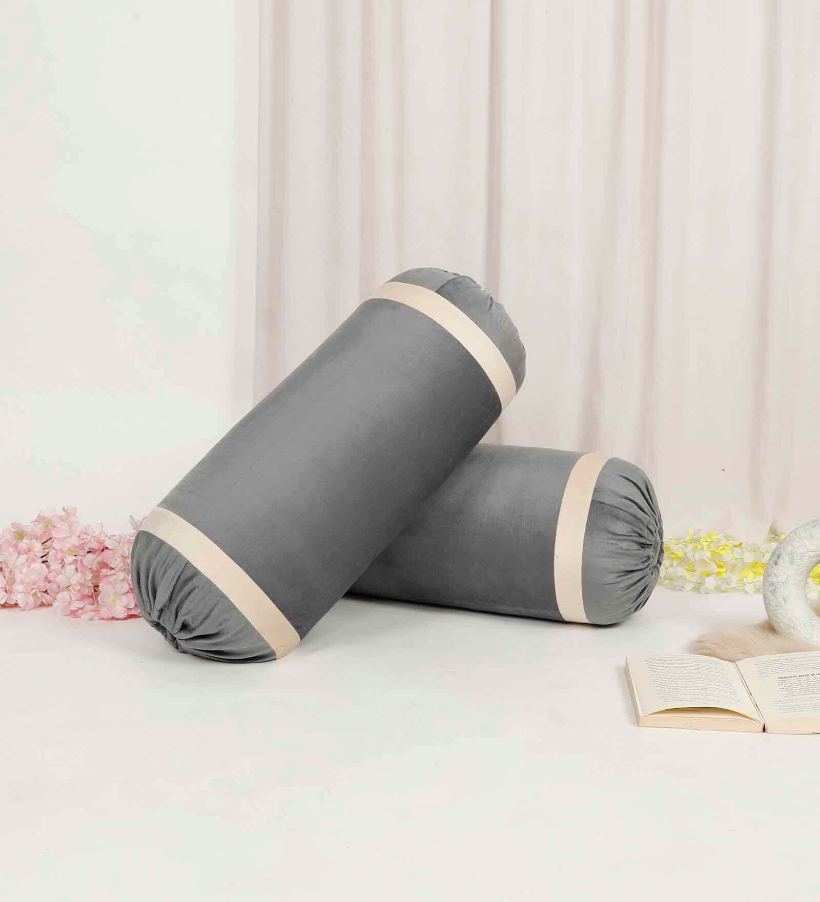 Dark Grey and Cream Stripes TC Velevt 2 Bolster Covers