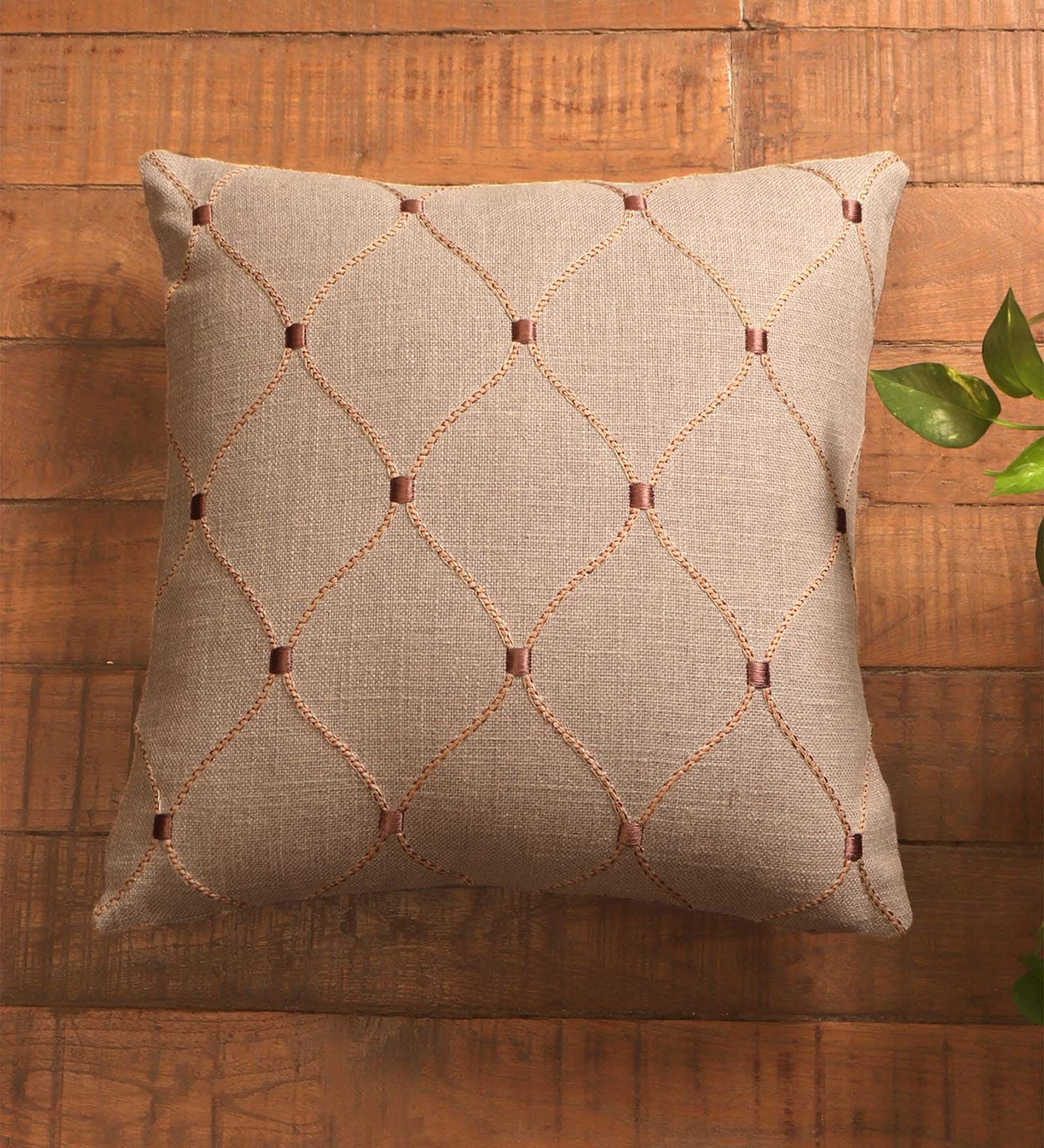 Dark Grey Cotton Geometric 16x16 inches Cushion Cover 