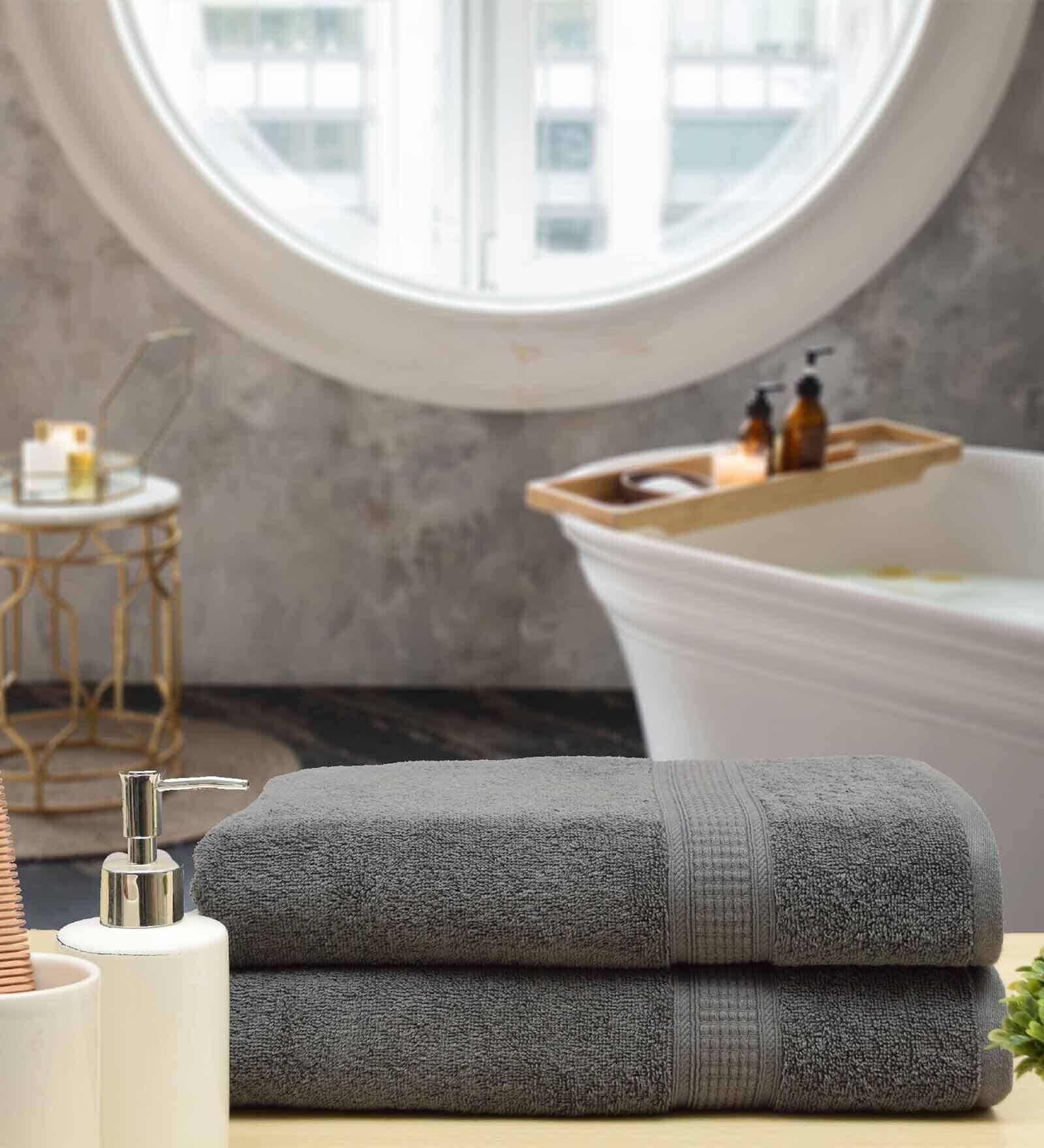 Dark Grey Solid 550 GSM Cotton Bath Towels (Set of 2)