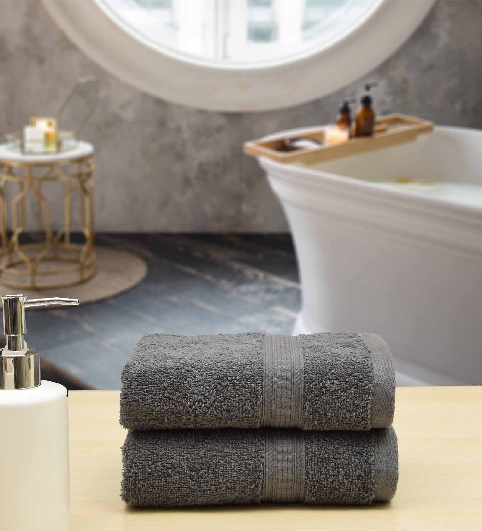 Dark Grey Solid 550 GSM Cotton Hand Towels (Set of 2)