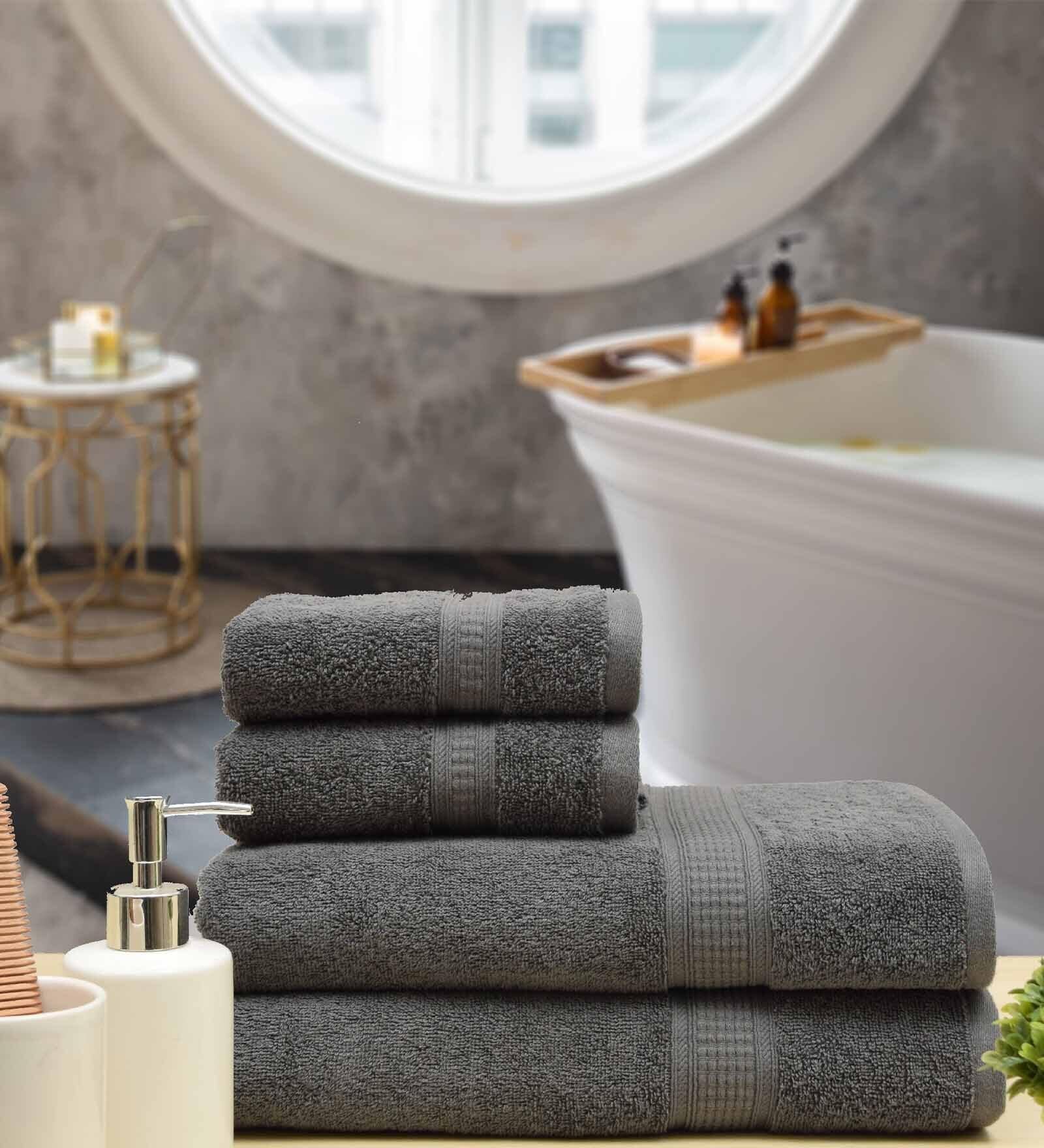 Dark Grey Solid 550 GSM Cotton Towel Sets (Set of 4)