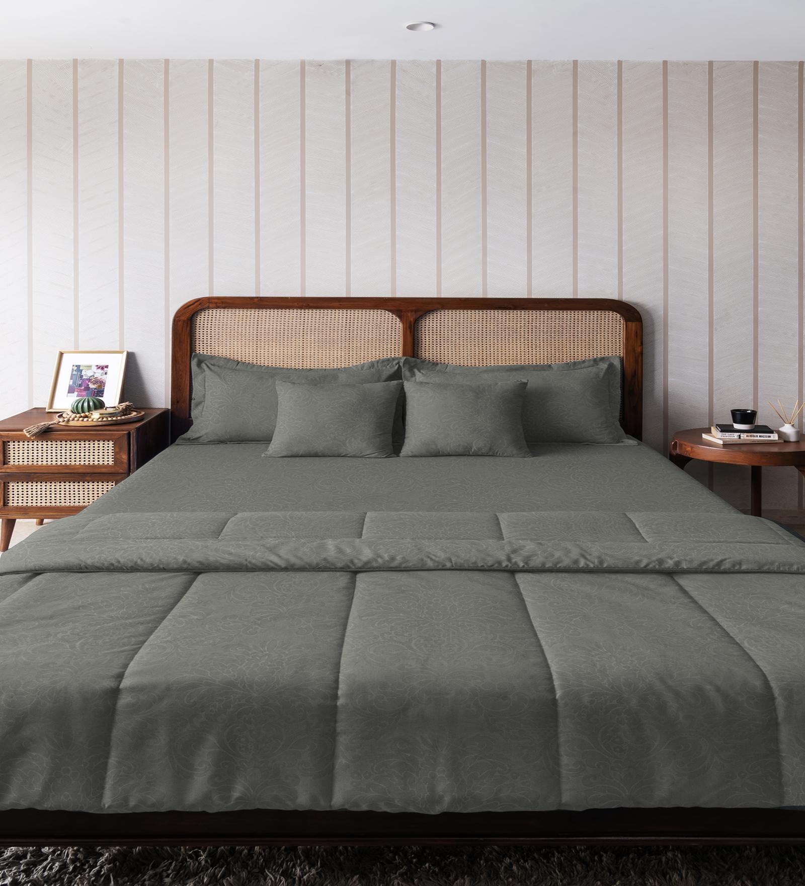 Dark Grey Microfiber Damask 150 GSM Double Bed Comforter
