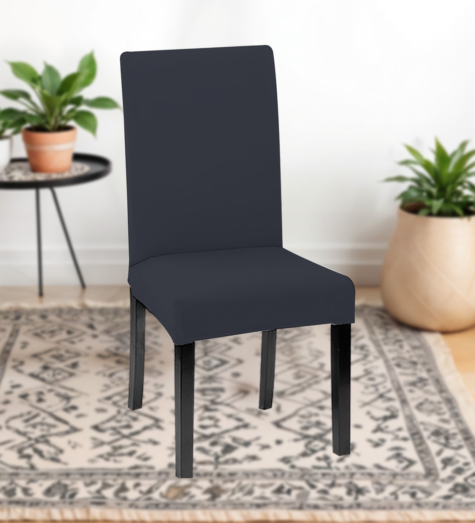 Dark Grey Polycotton Solid 14x18 Inches Chair Covers  (4 pieces)