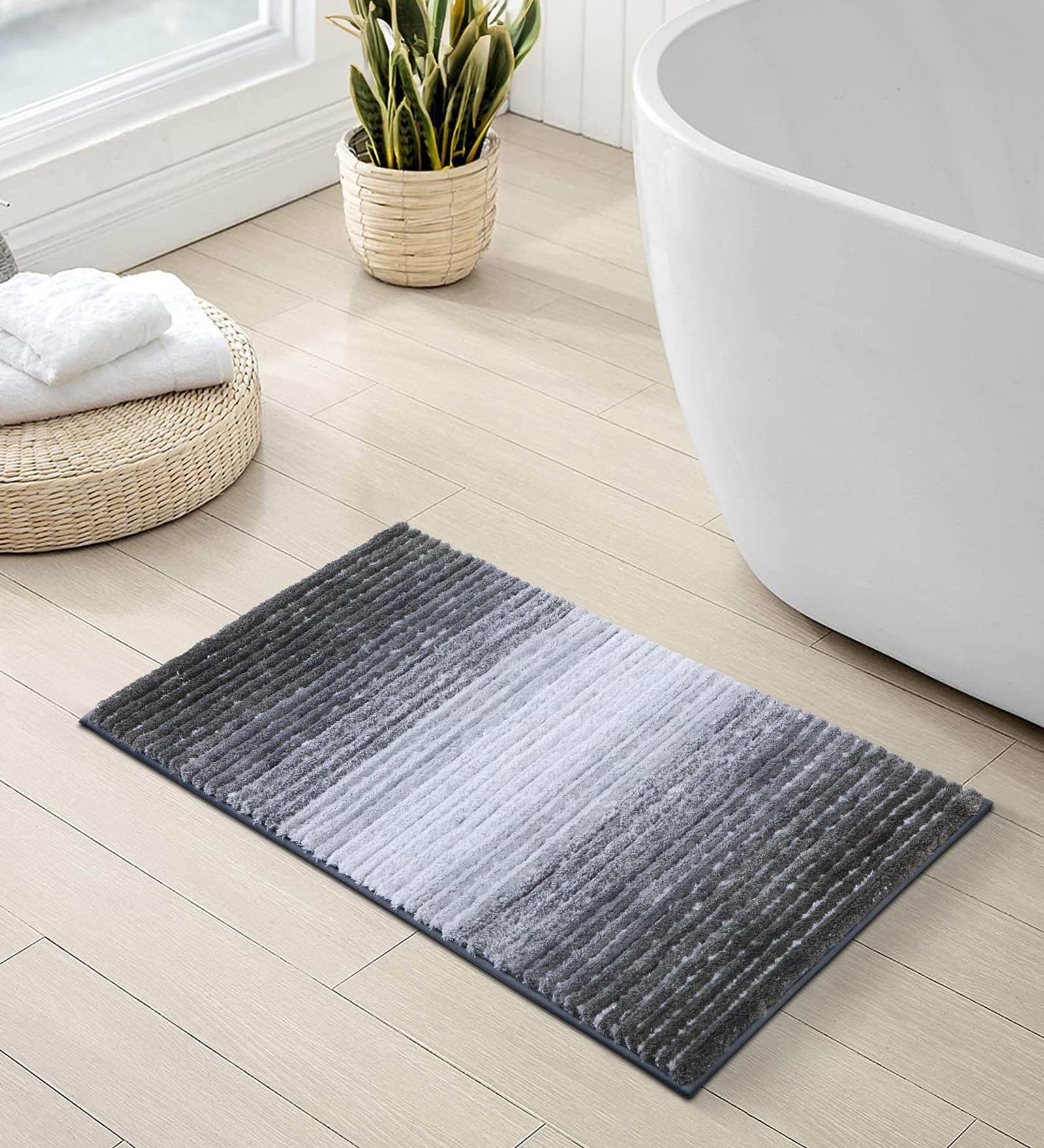 Dark Grey Polyester 32X20 Inches Anti-Skid  Bath Mat