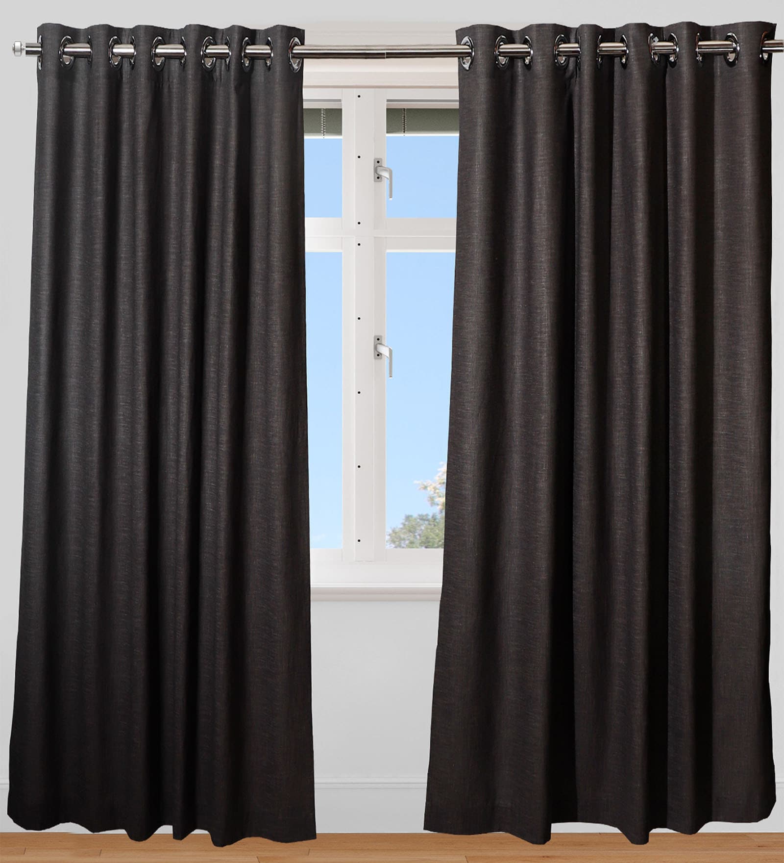 Dark Grey Solid Polyester Blend 7 Ft Blackout Rod Pocket Door Curtain