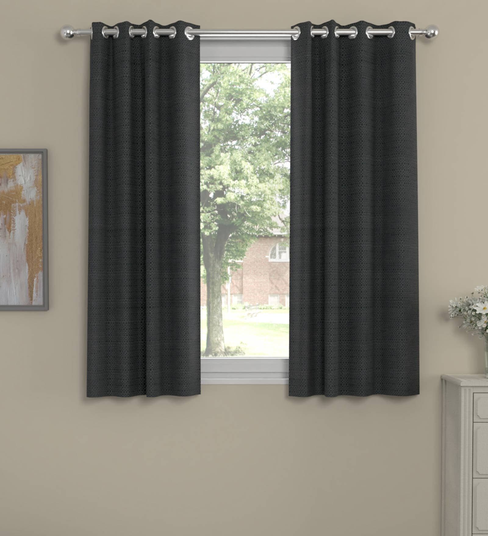 Dark Grey Polyester Solid 5 Ft  Semisheer Eyelet 2 Window Curtains