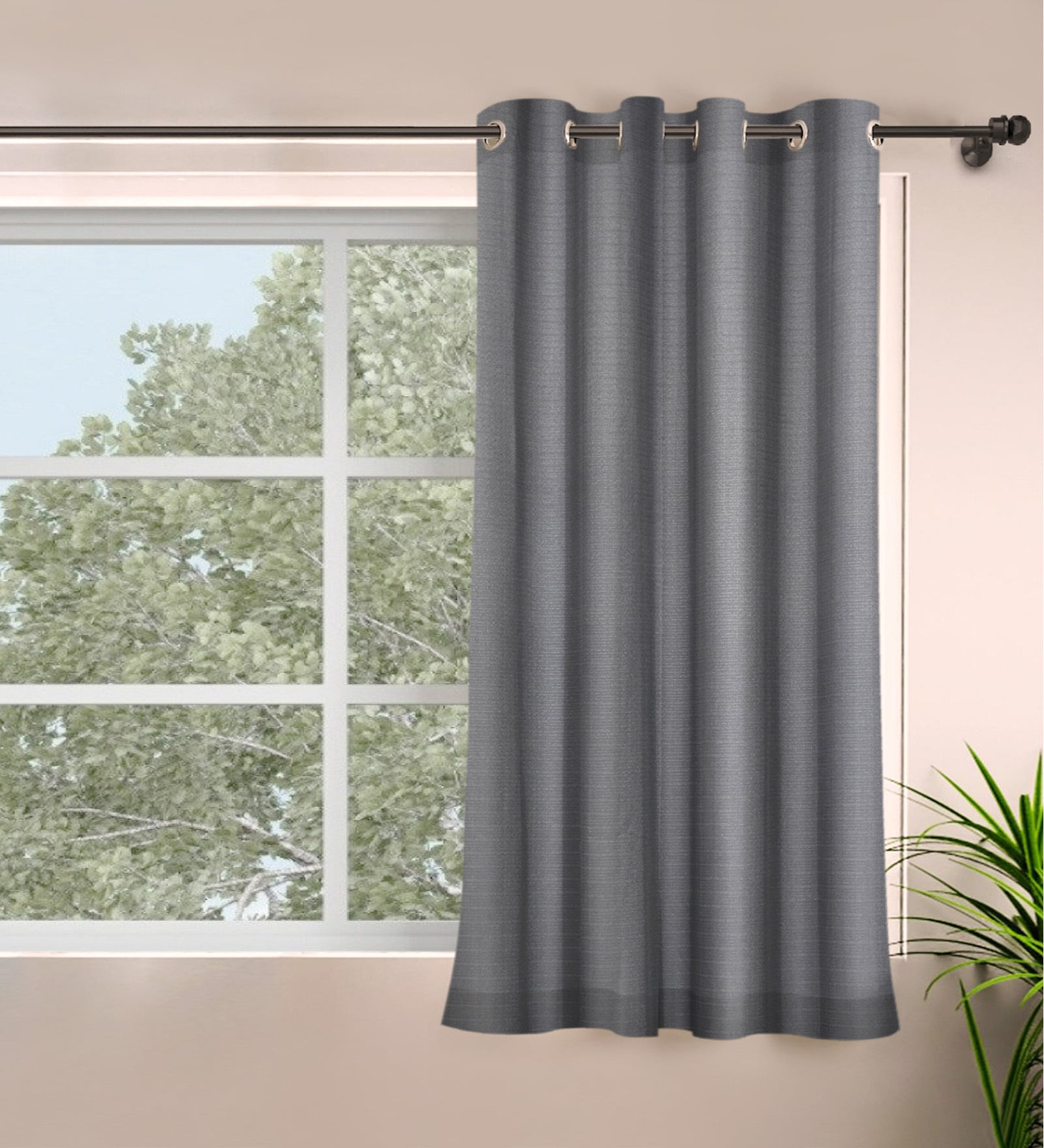 Dark Grey Polyester Solid 5ft Regular Eyelet Window Curtain