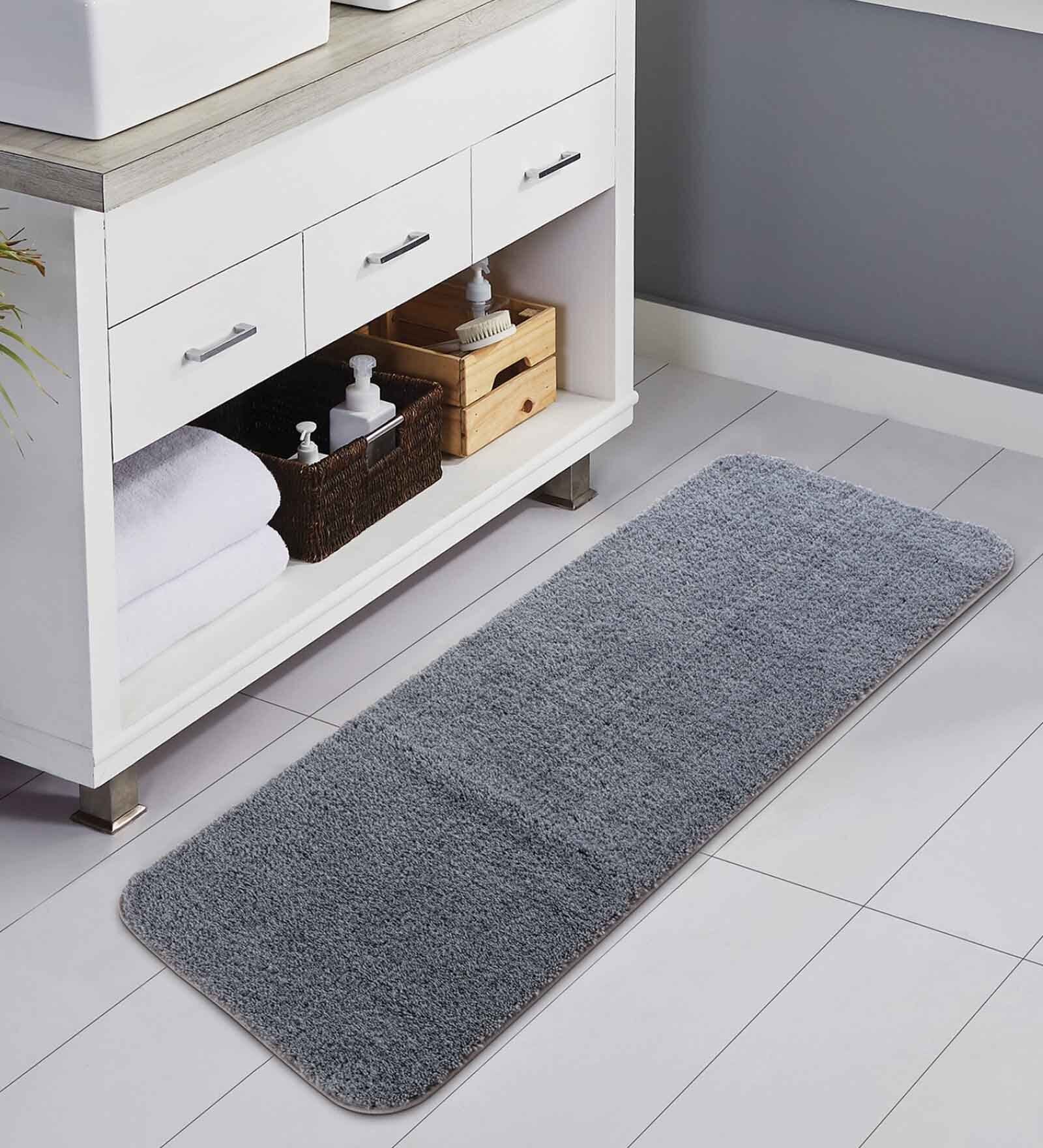 Dark Grey Solid  Polyester 59 x 24 Inches Anti-skid Bath Mats