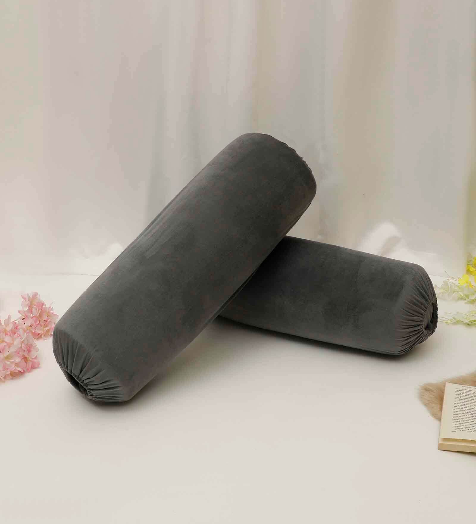 Dark Grey Solid 200 TC Velevt 2 Bolster Covers