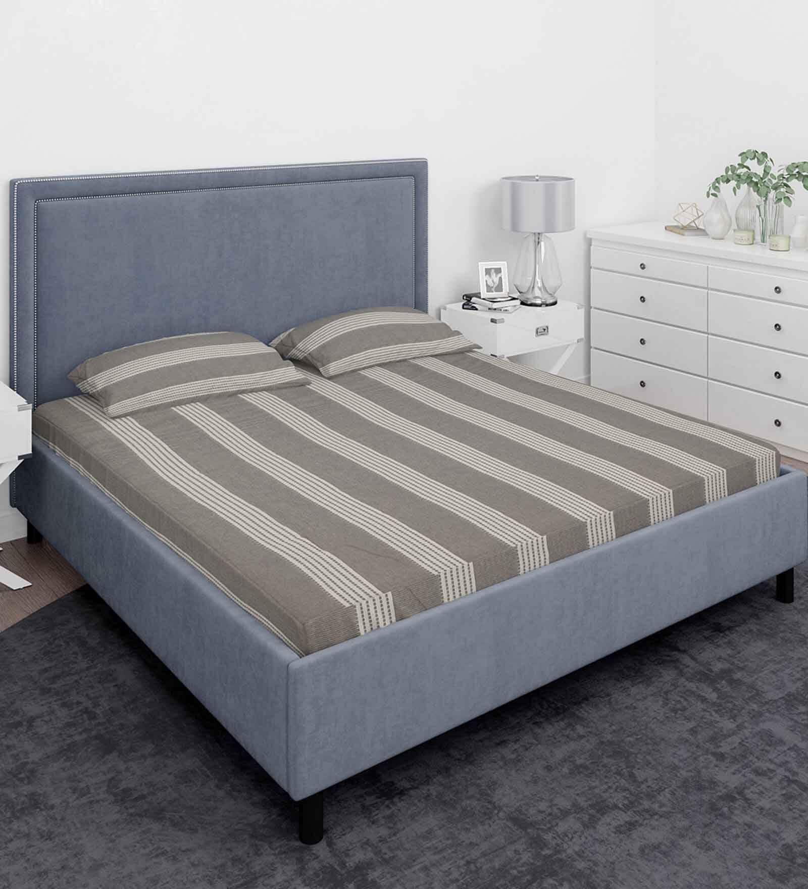 Dark Grey Solid 210 TC Cotton Queen Sized 1 Double Bedsheet 2 Pillow Covers
