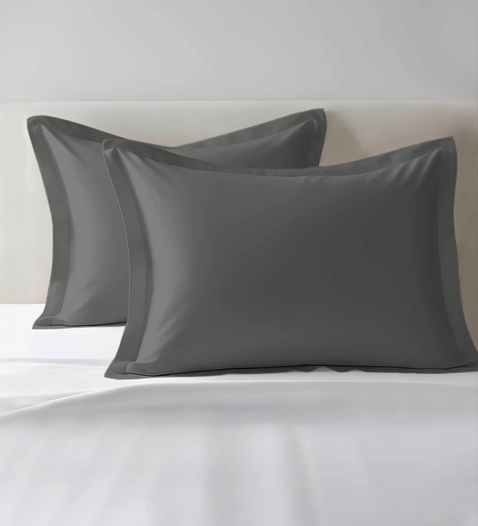 Dark Grey Solid 400 TC Cotton Standard Sized 2 Pillow Covers