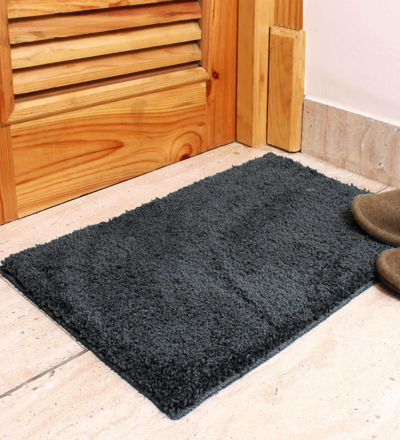Dark Grey Solid Microfibre 17x12 Inches AntiSkid Door Mat