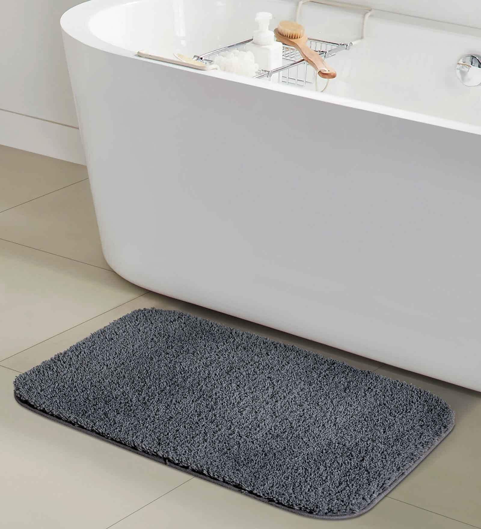 Dark Grey Solid Polyester 24x16 Inches AntiSkid Bath Mat