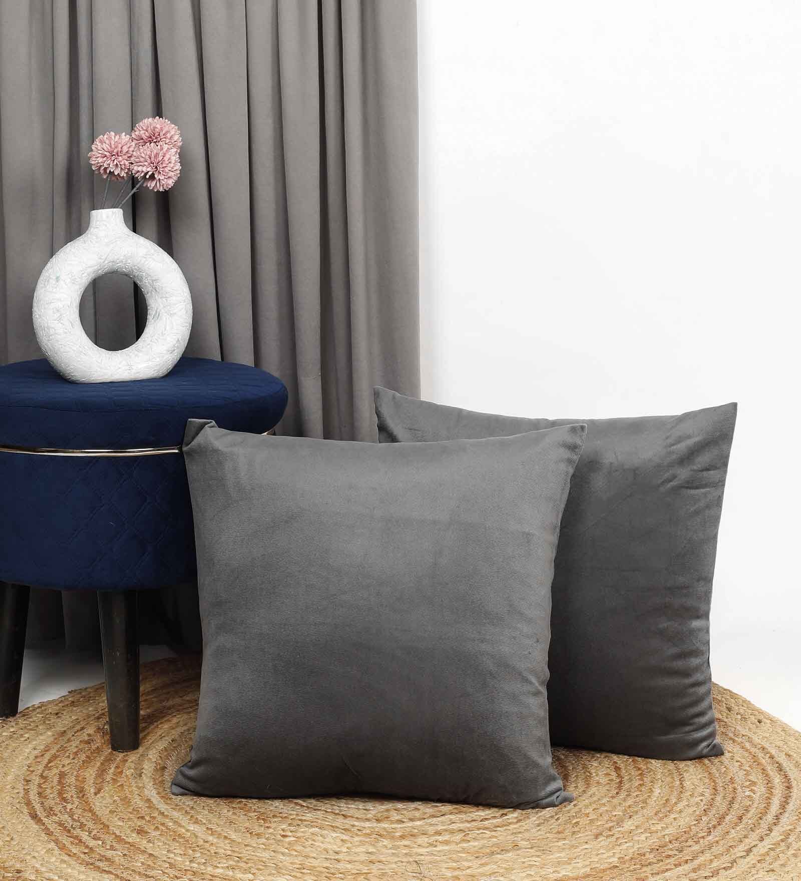 Dark Grey Velevt Solids 24x24 inches  Large Cushion Covers  (2Pcs)