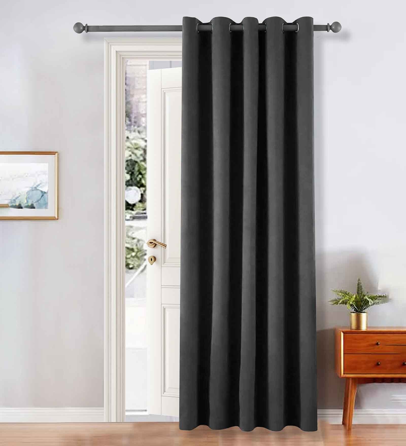 Dark Grey Velevt Solids 8ft Light Filtering Eyelet Long Door Curtain