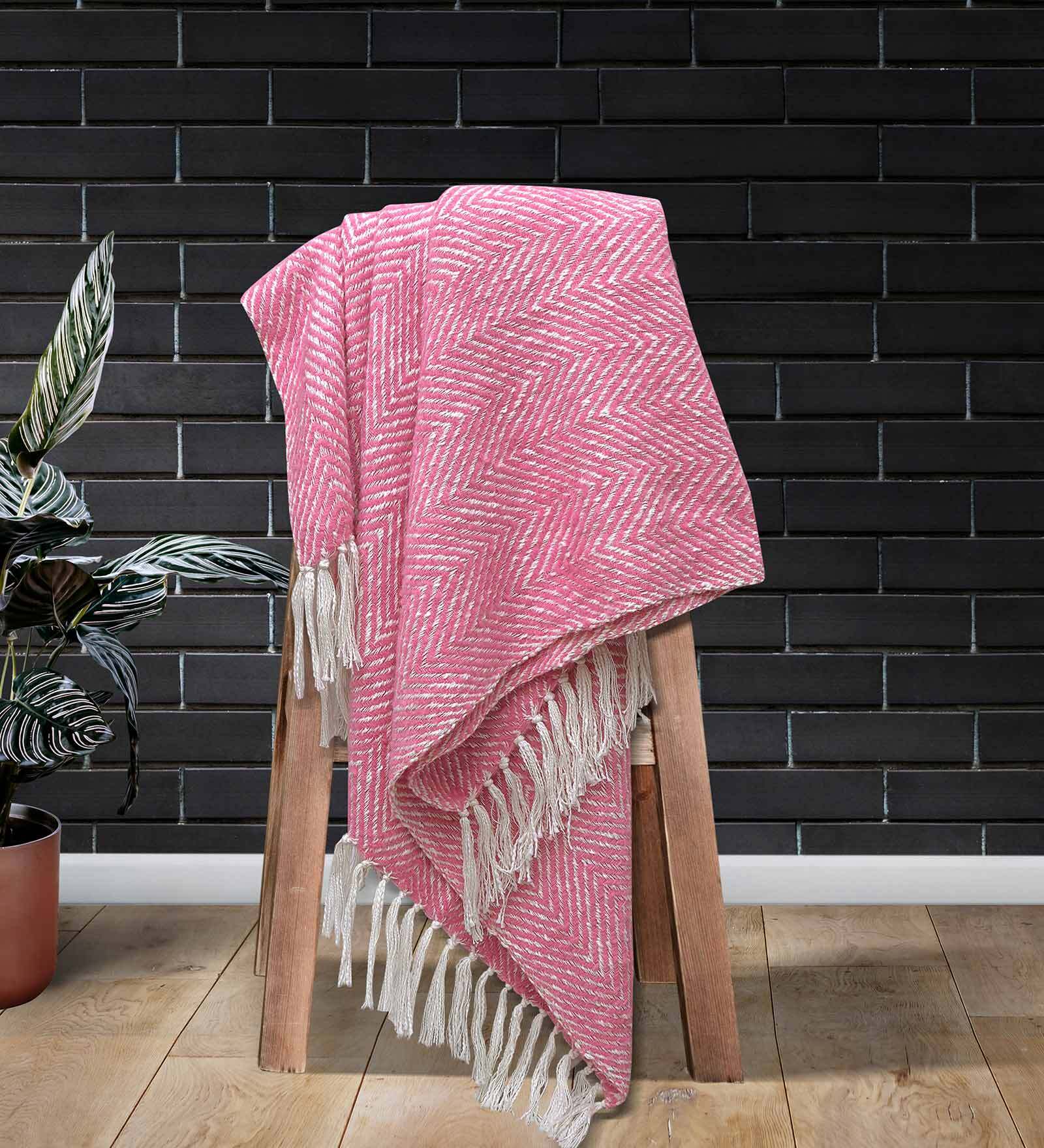 Pink Premium Cotton 59x49 Inches Sofa Throw
