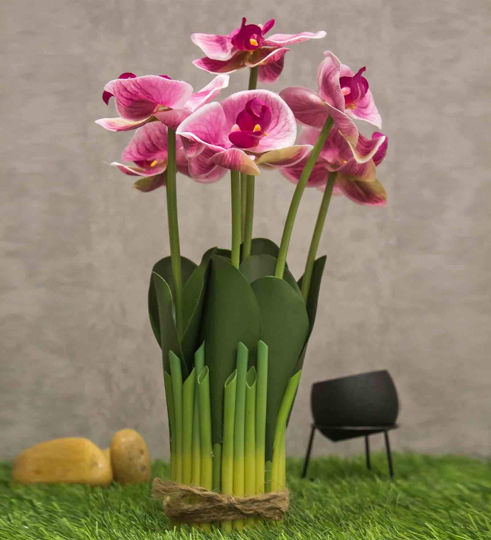 Dark-Pink Polyester Fabric Artificial Orchid Flower Bunch