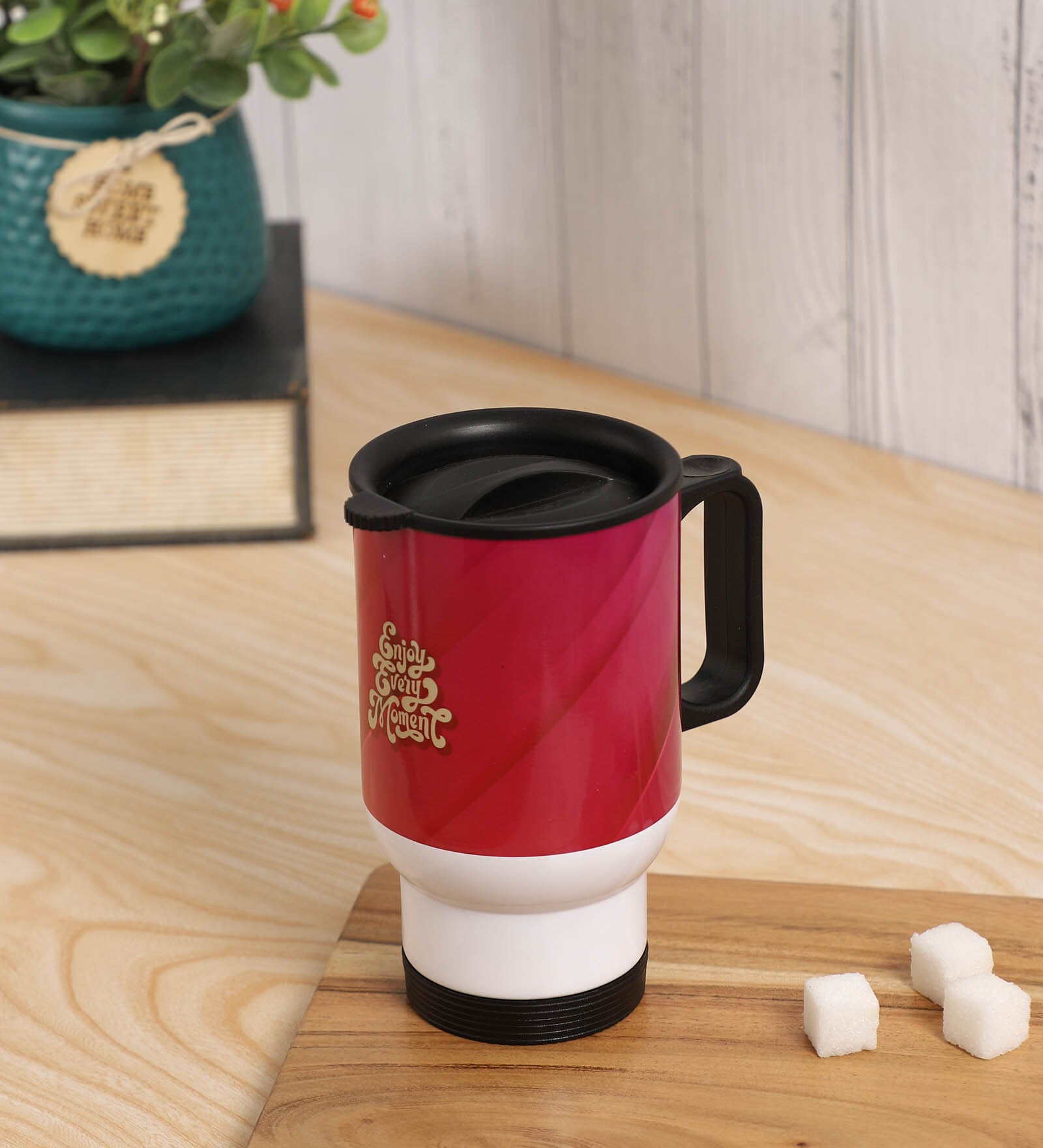 Dark Pink Shade Text Printed Steel Tumbler