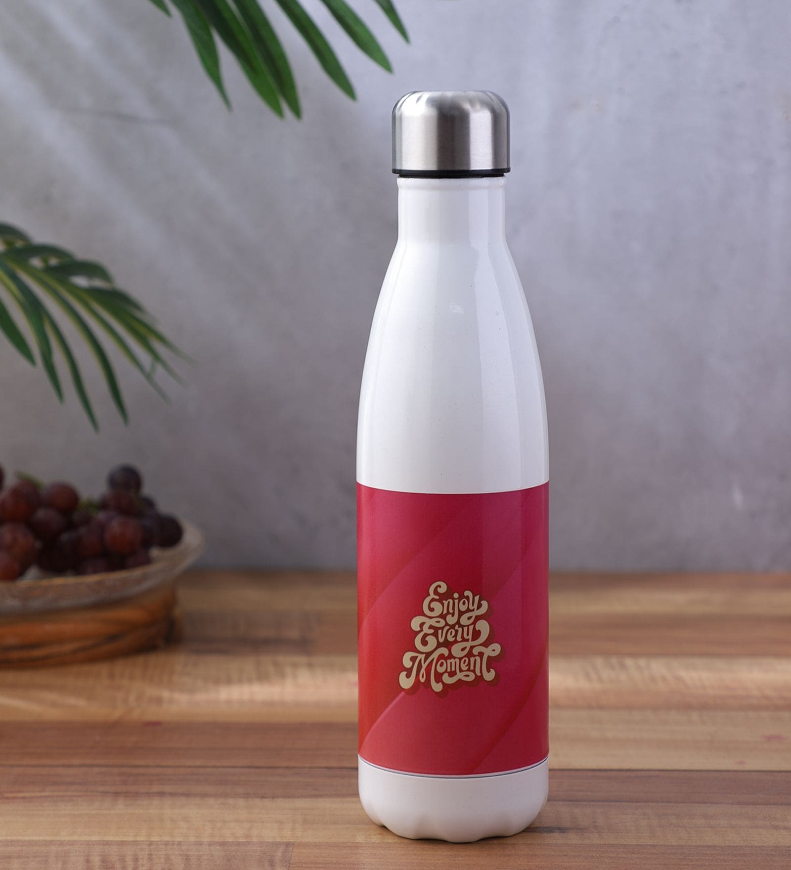 Dark Pink Shade Text Printed Steel Water Bottle 600ml